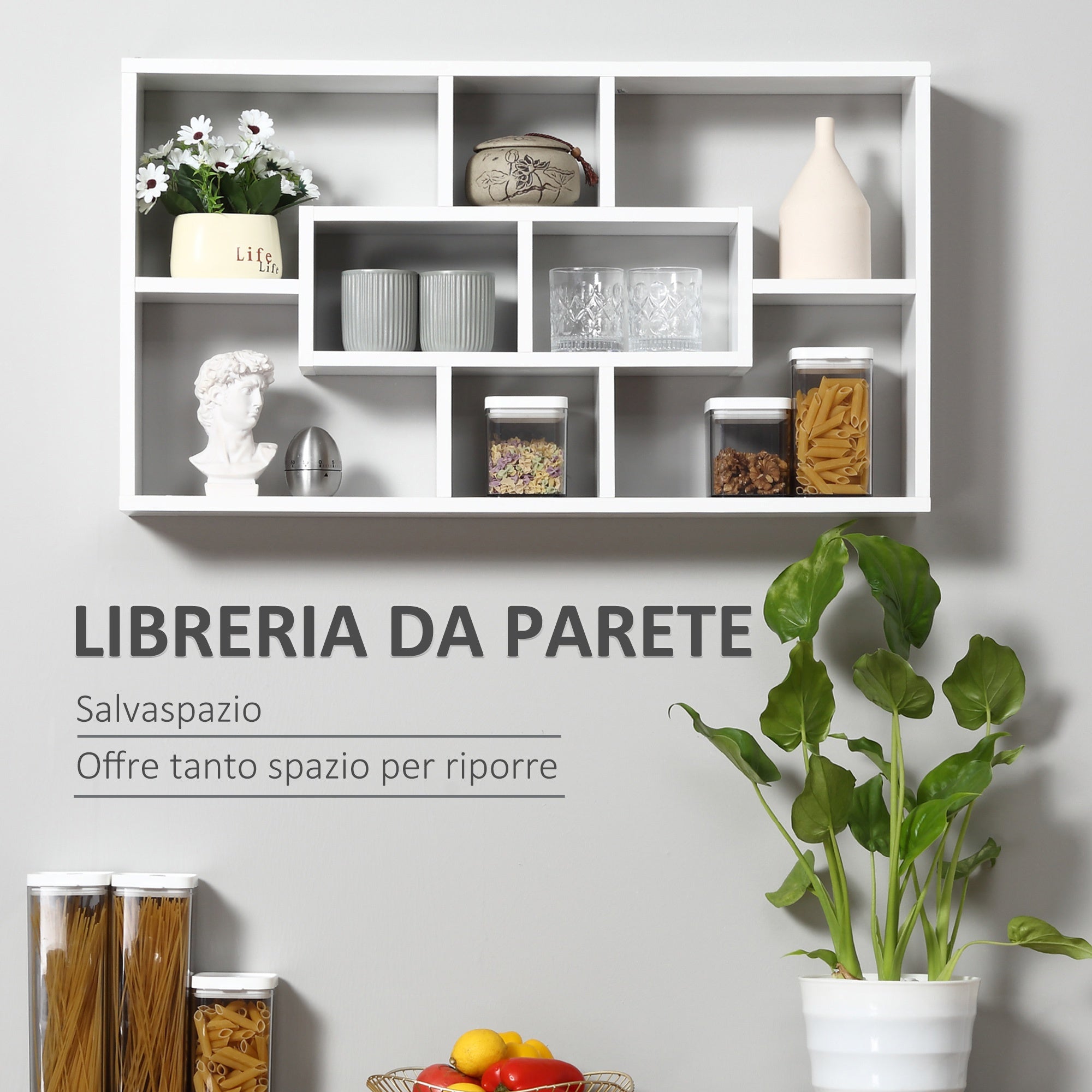 Easycomfort Pensile Libreria da Parete Sospesa 8 Vani in 3 Diverse Dimensioni, Mensola da Muro Design Antiribaltamento Pannelli di Truciolare white 85x14.5x47.5cm Capacità: 20kg