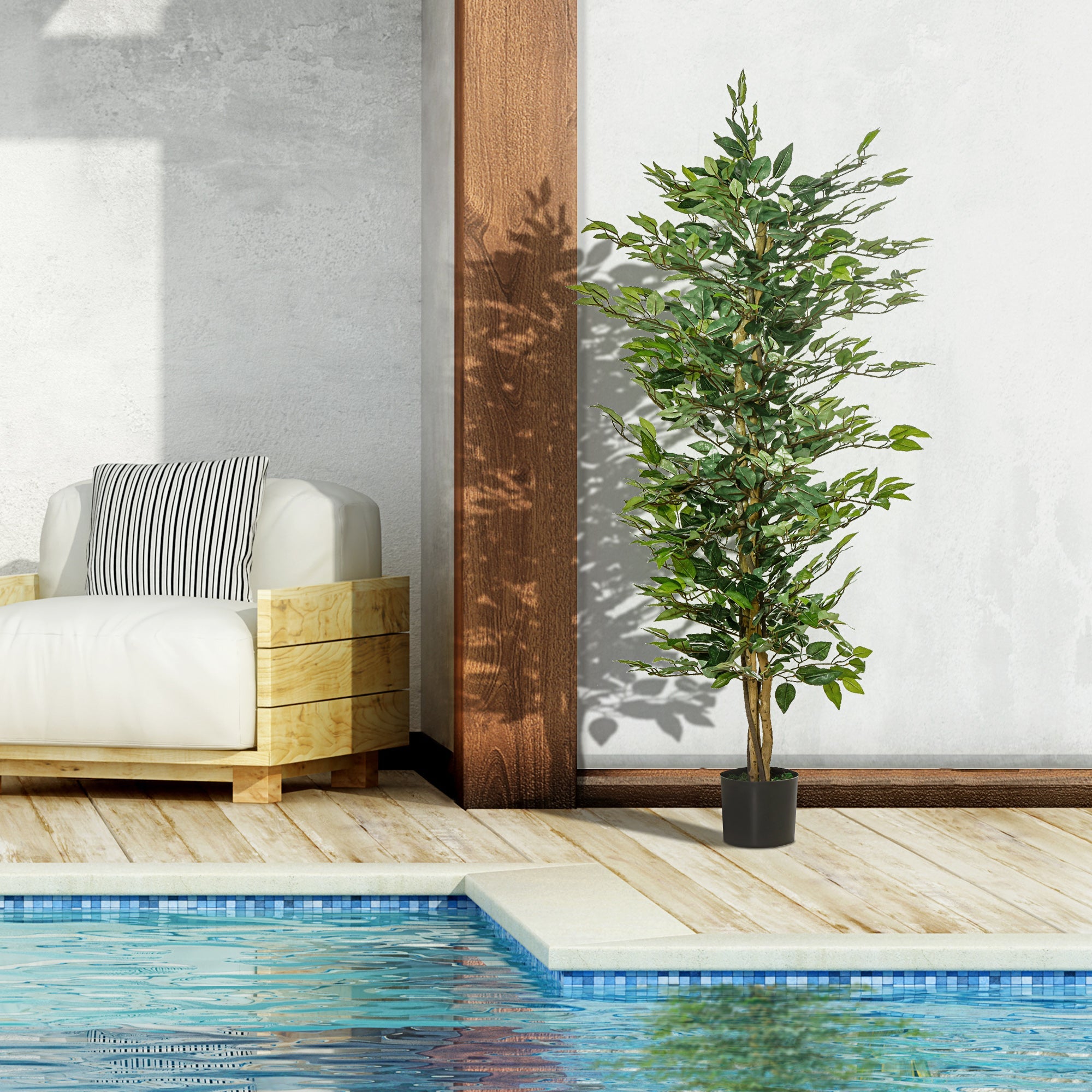 EasyComfort Pianta Finta di Ficus Alta 150cm, Decorazione per Interno ed Esterno with Vaso Incluso
