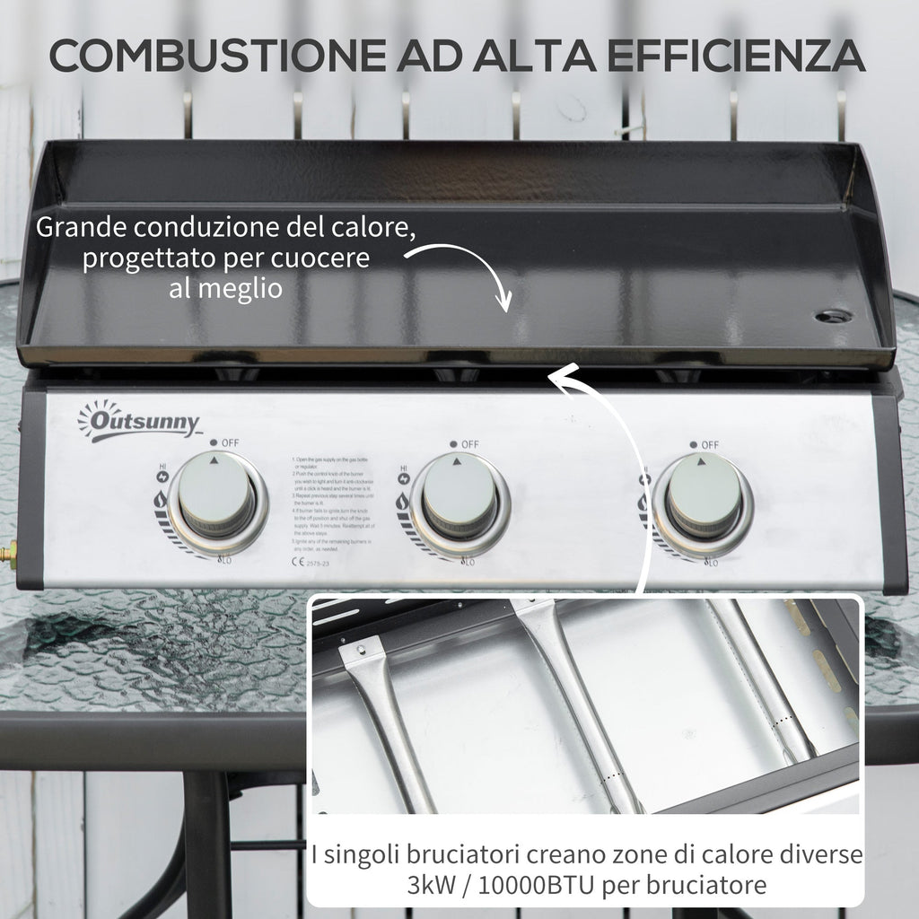 EasyComfort Piastra Barbecue a Gas Antiaderente da Tavolo with 3 Bruciatori da 3kW, 62x46x21cm, black