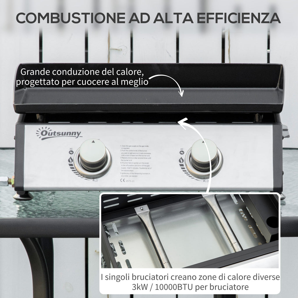 EasyComfort Piastra gas tafelbarbecue 2 branders 6kW, 48.5x46x21 cm