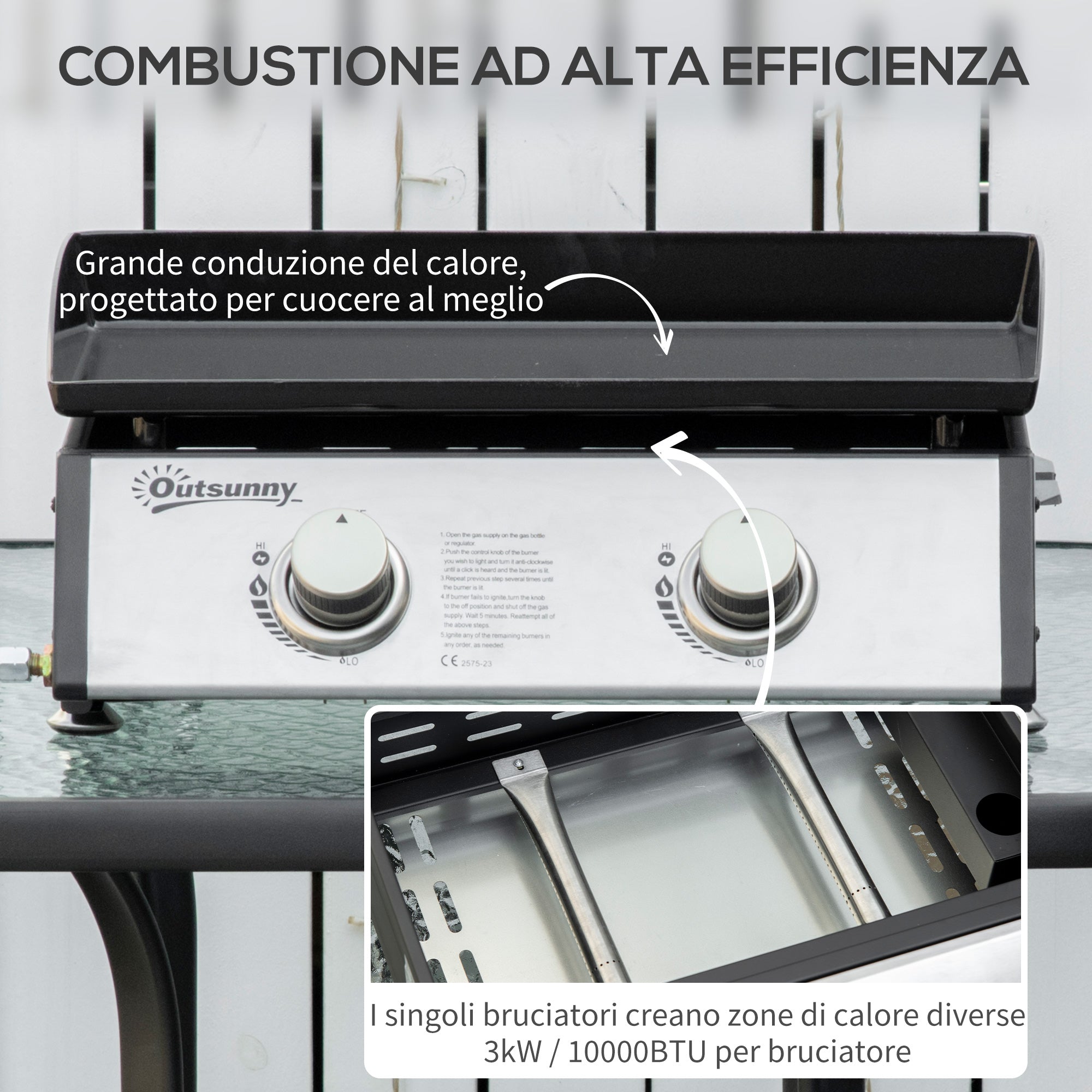 EasyComfort Piastra gas tafelbarbecue 2 branders 6kW, 48.5x46x21 cm