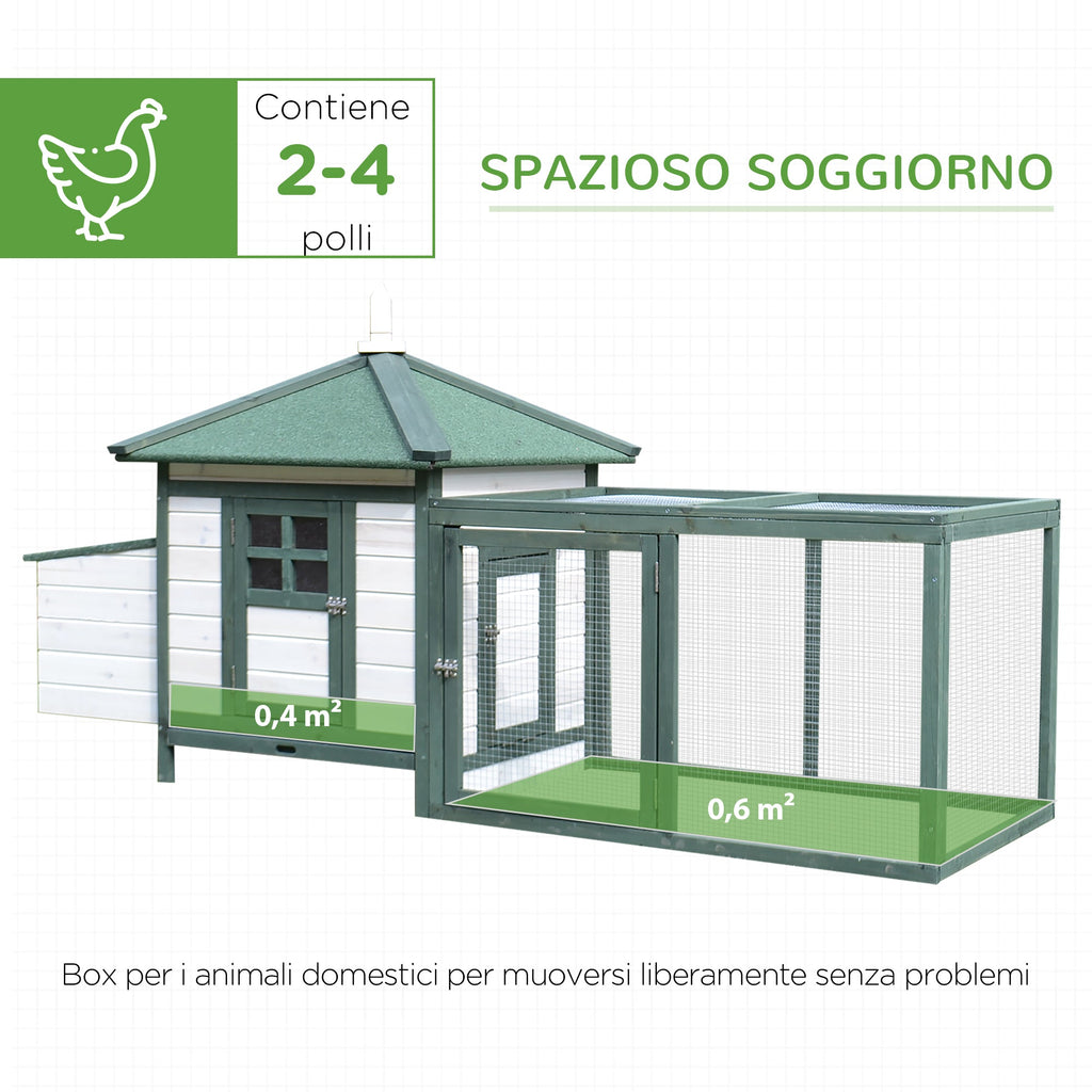 EasyComfort Prefab houten kippenhok 196x76x97 cm, wit/groen