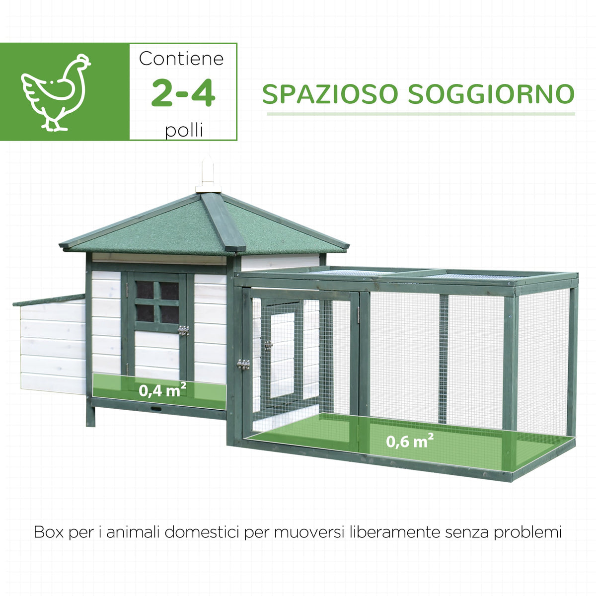 EasyComfort Prefab houten kippenhok 196x76x97 cm, wit/groen