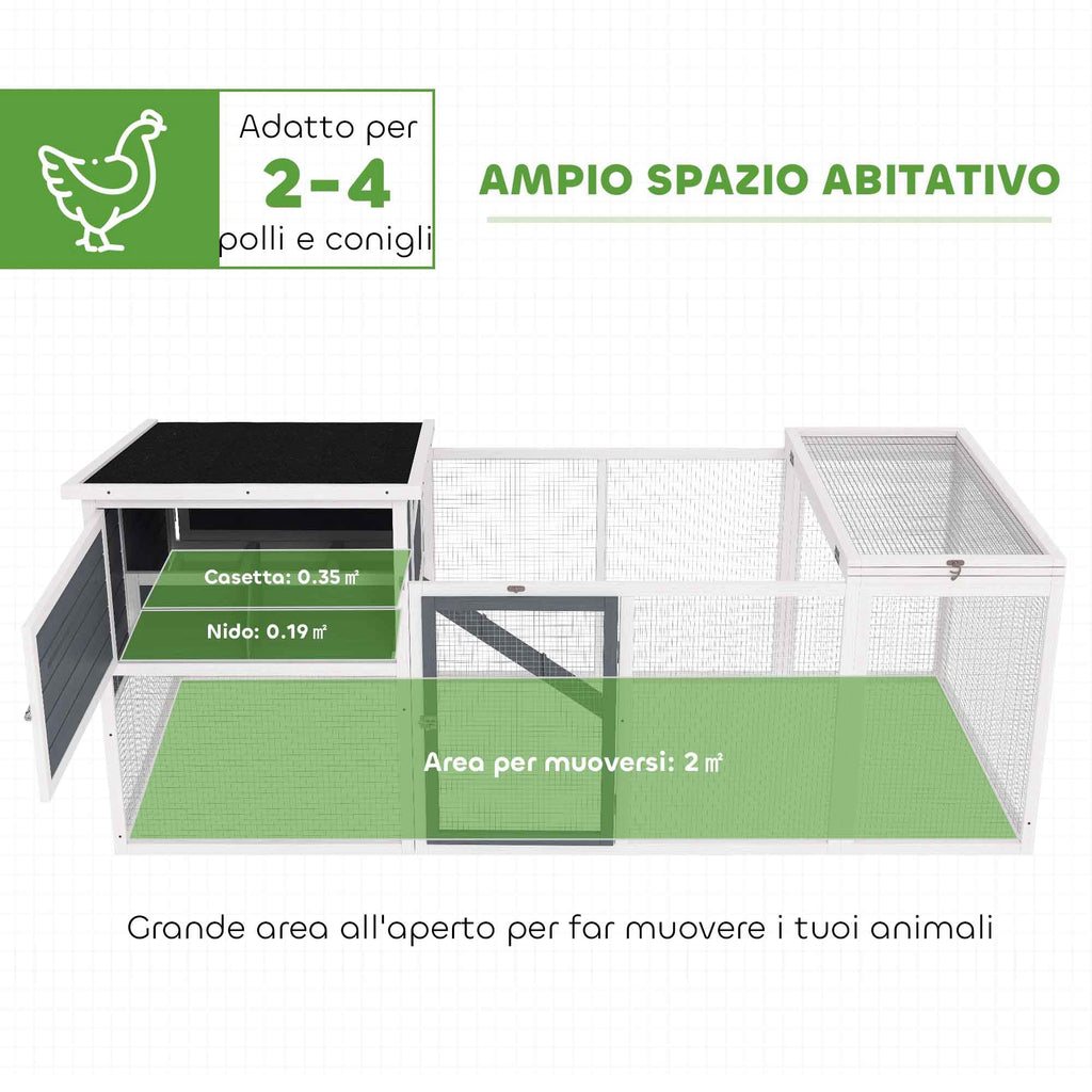 EasyComfort Kippenhok met nest & buitenren voor 2-4 kippen, 214x101x91.5 cm