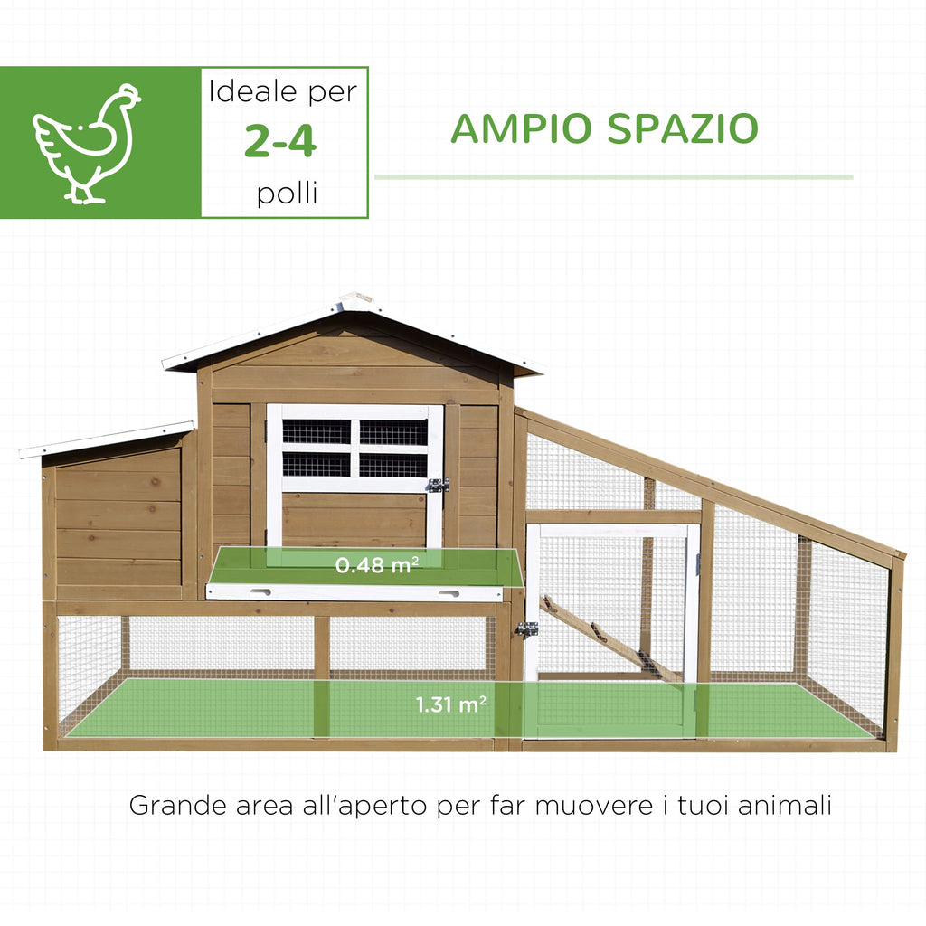 EASYCOMFORT Outdoor Chicken Coop for Laying Hens with Running Area, Nesting Area and Removable Wooden Garden Tray, 200x80x105 cm
