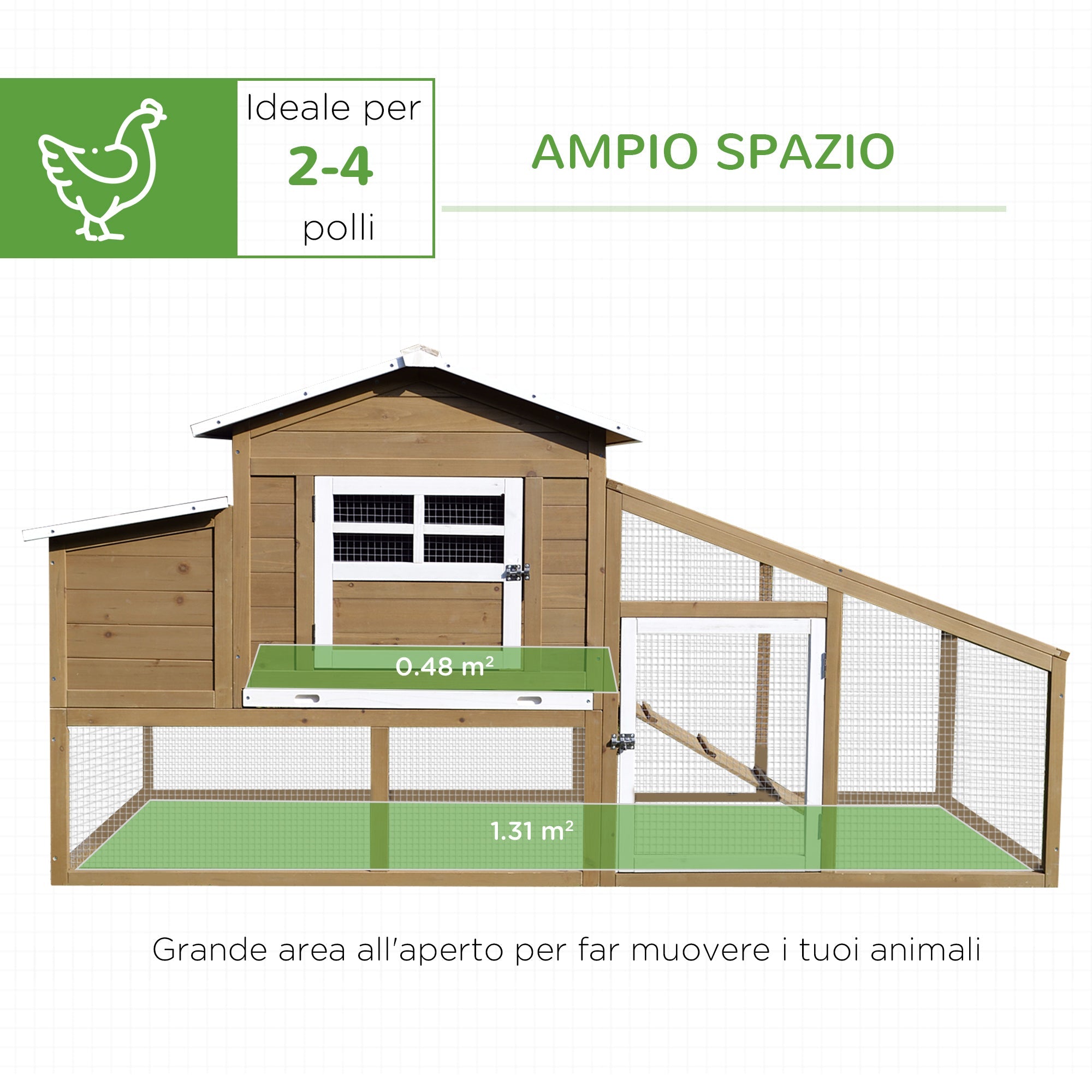 EASYCOMFORT Outdoor Chicken Coop for Laying Hens with Running Area, Nesting Area and Removable Wooden Garden Tray, 200x80x105 cm
