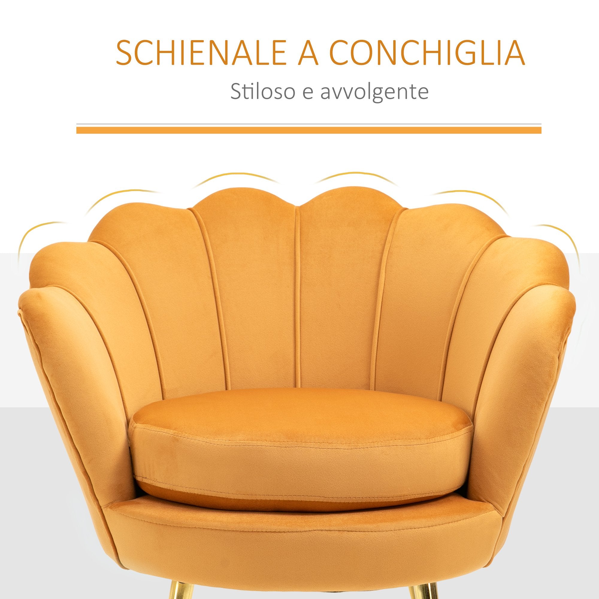 EasyComfort Conchiglia fauteuil, retro-design, geel, 76x67x74 cm