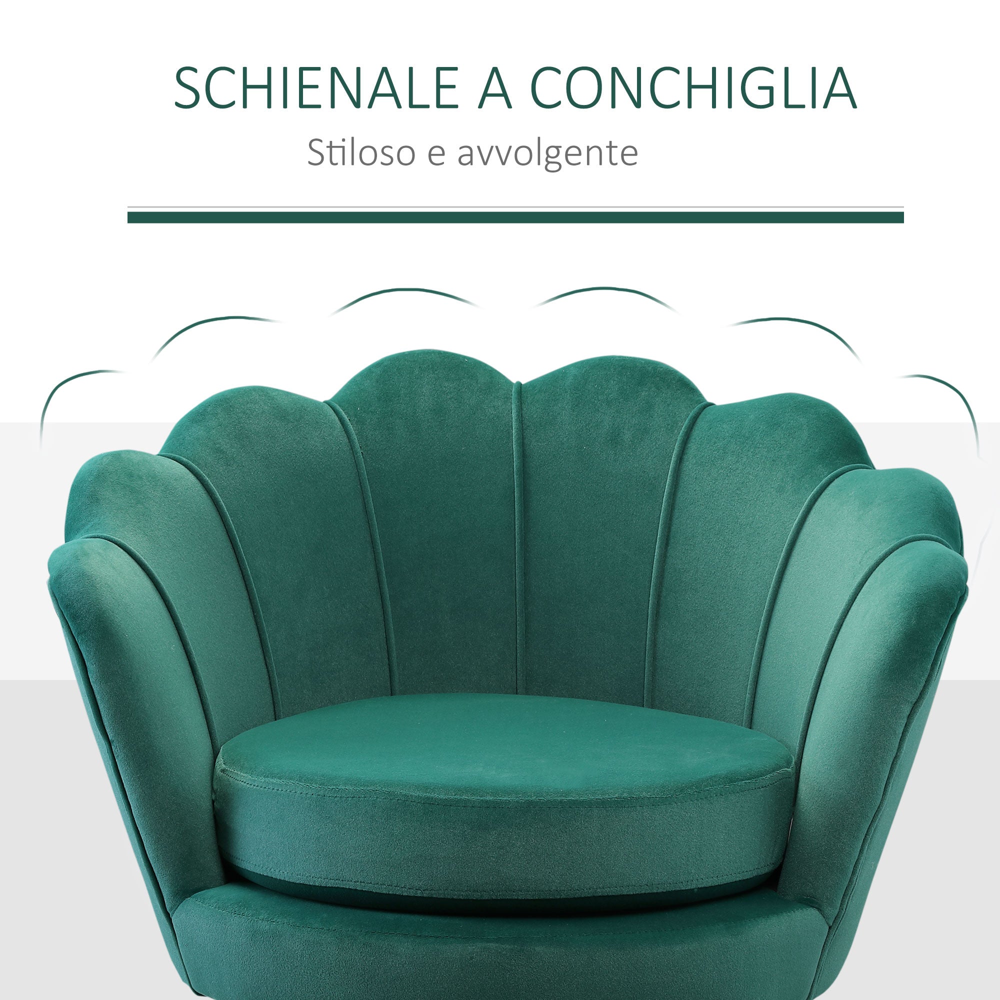EasyComfort Conchiglia fauteuil, donkergroen velours, 76x67x74 cm