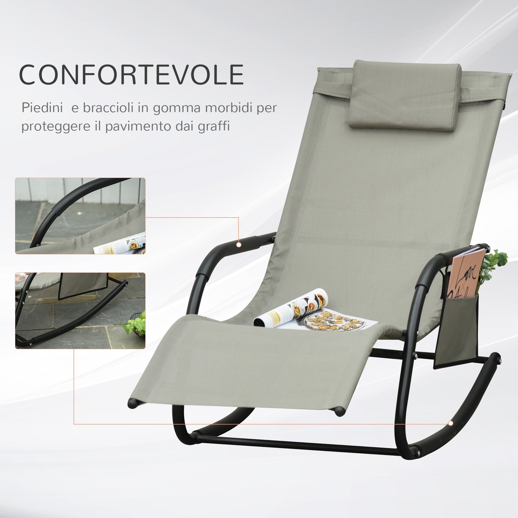 EASYCOMFORT Schommelstoel met hoofdsteun en zijvak