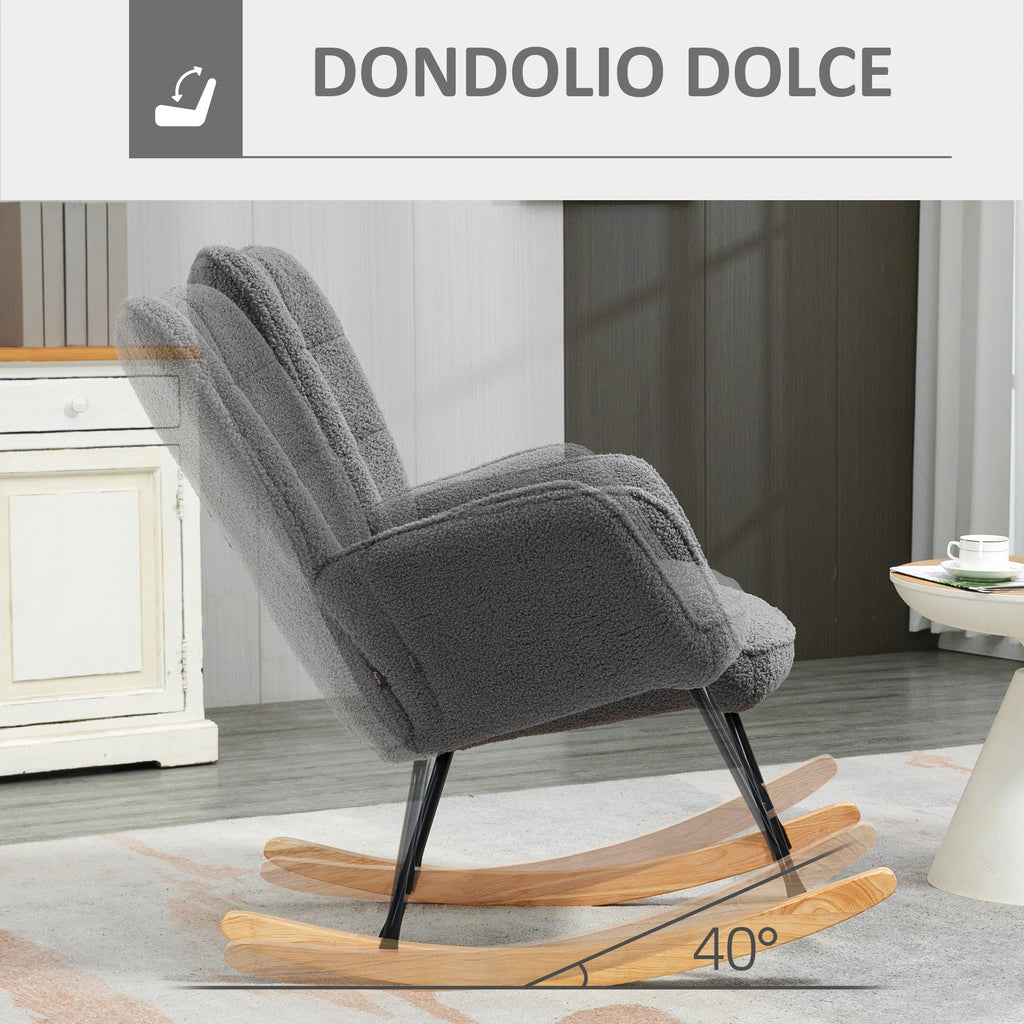 EasyComfort Poltrona a Dondolo Imbottita in Legno e Acciaio per Soggiorno e Camera da Letto, 71x98x101 cm, Grigio Scuro