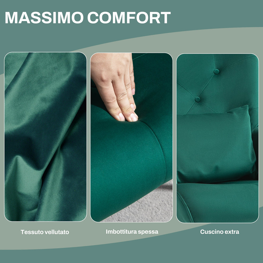 EasyComfort Fauteuil schommelstoel fluweel hoge rug met kussen, groen