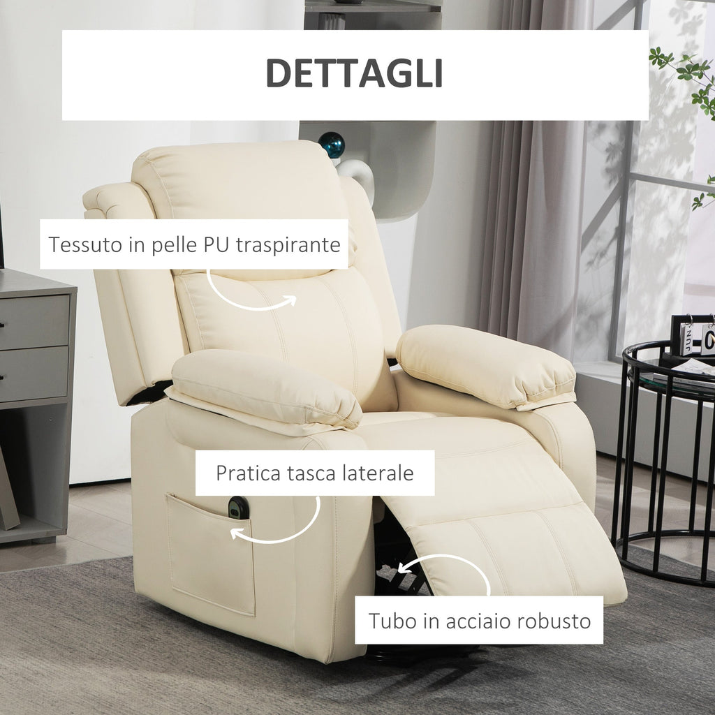 EasyComfort Poltrona Alzapersona Reclinabile a 160° with Poggiapiedi e Telecomando, in Pelle PU e Acciaio, 76x90x105 cm, Crema