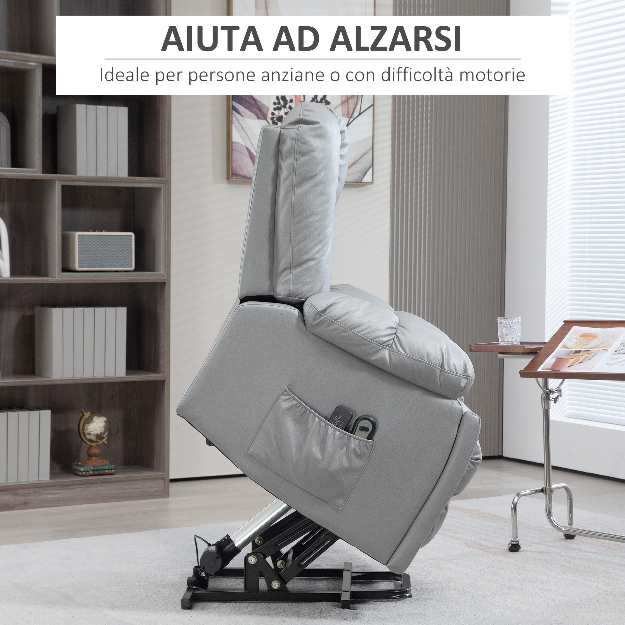 EasyComfort Opsta- en relaxfauteuil 8-punts massage, microvezel, 94x96x106 cm