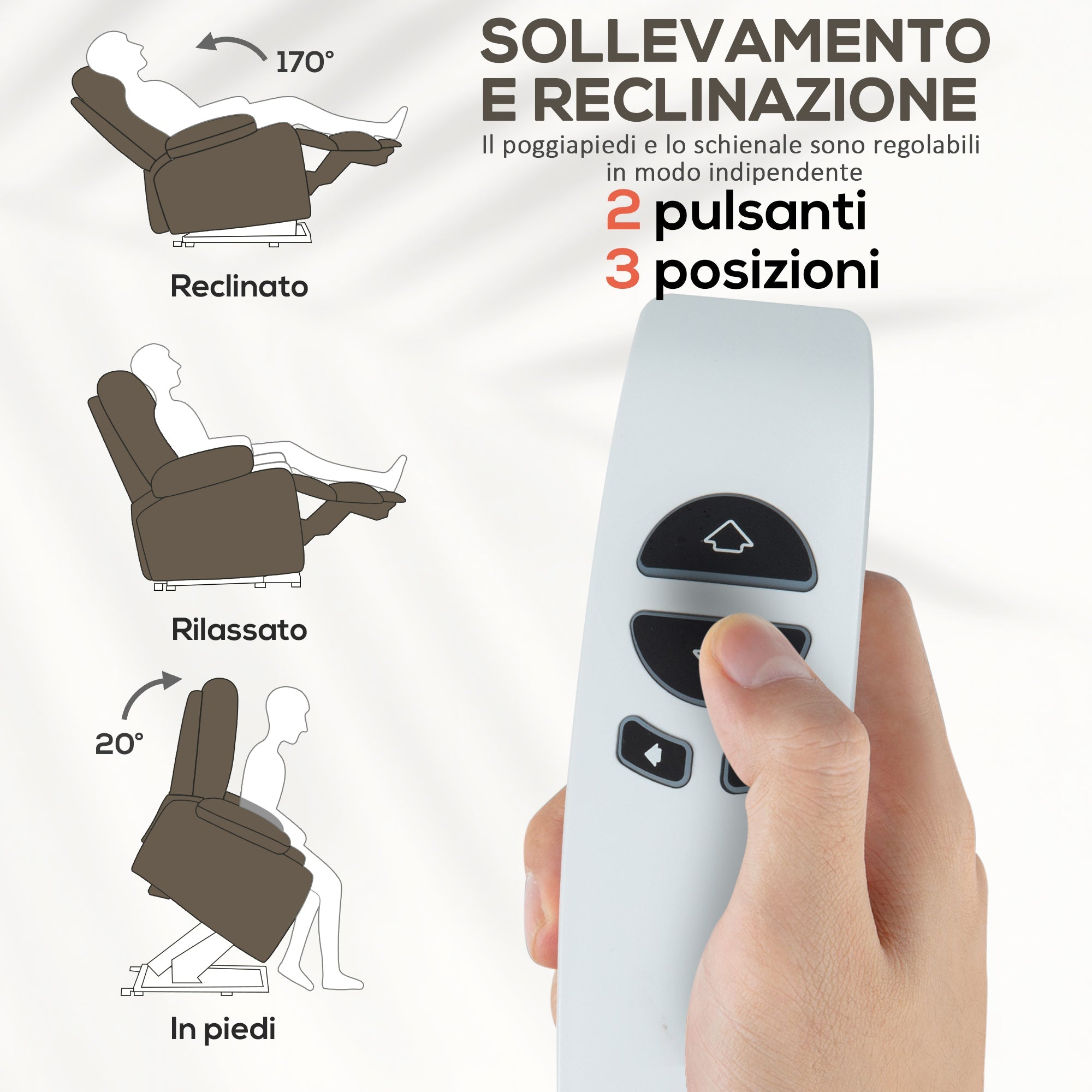 EasyComfort Dubbemotor sta-op relaxfauteuil met massage & verwarming, donkerbruin