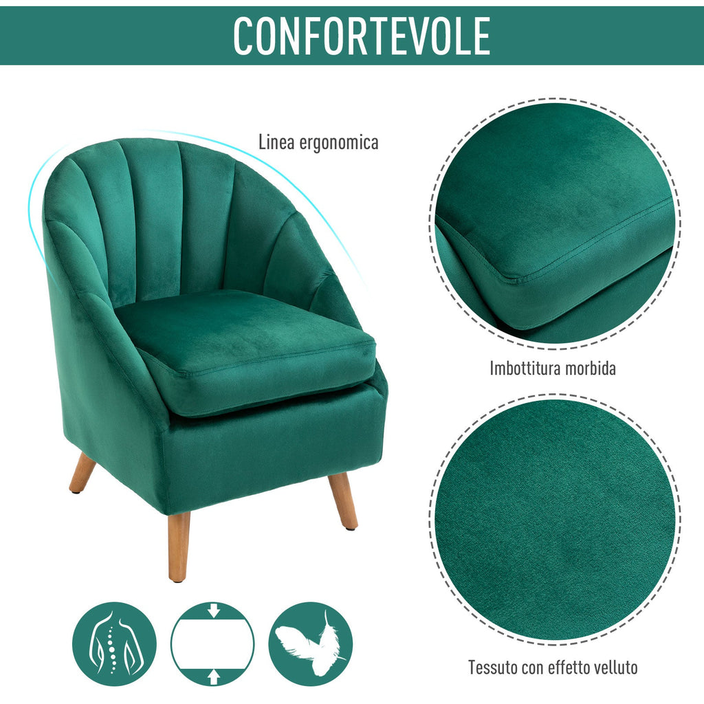 Easycomfort Poltrona da Camera da Letto e Salotto in Velluto Verde with Imbottitura Spessa e Solida Struttura in Legno (67x65x77cm)