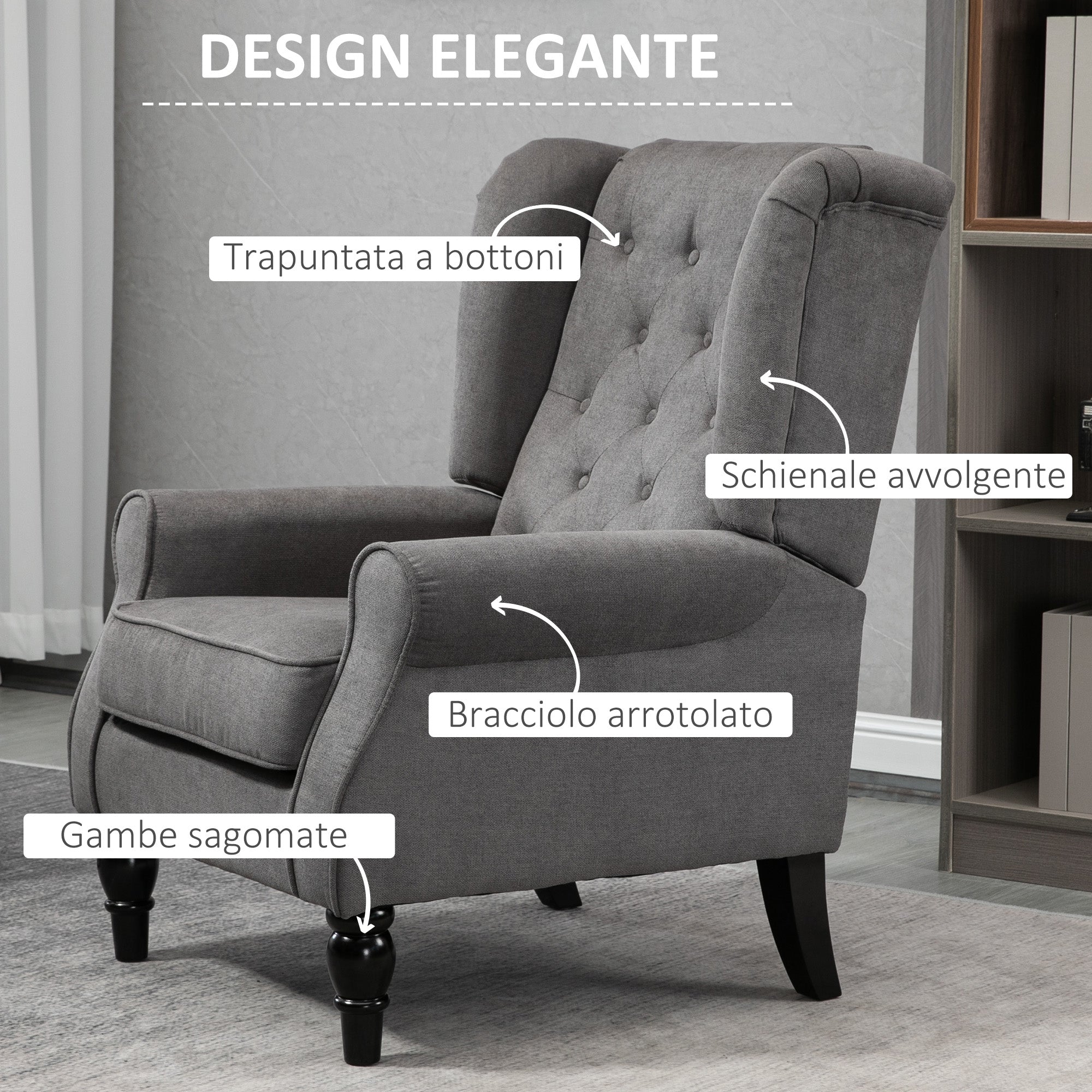 EasyComfort Franse-stijl fauteuil 74x86x102 cm, grijs
