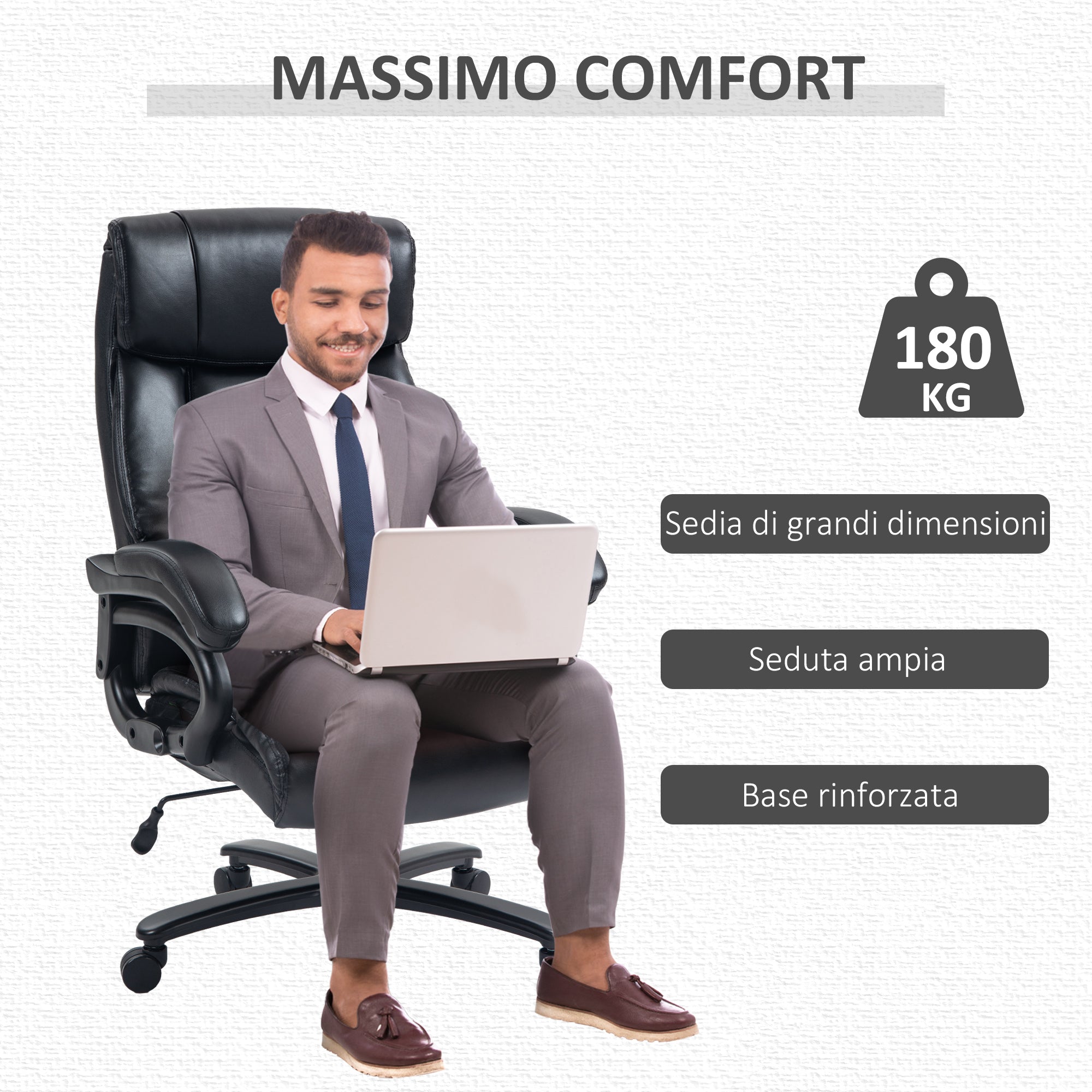 EasyComfort Bureaustoel met massage en verwarming, 2 massagepunten, zwart