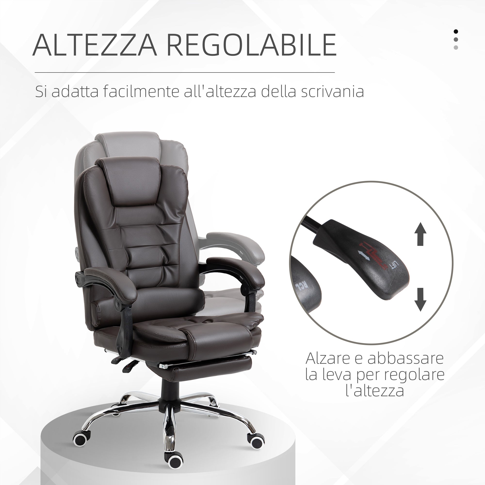 EasyComfort Presidentiële bureaustoel met voetensteun, 64.5x69x109-117 cm