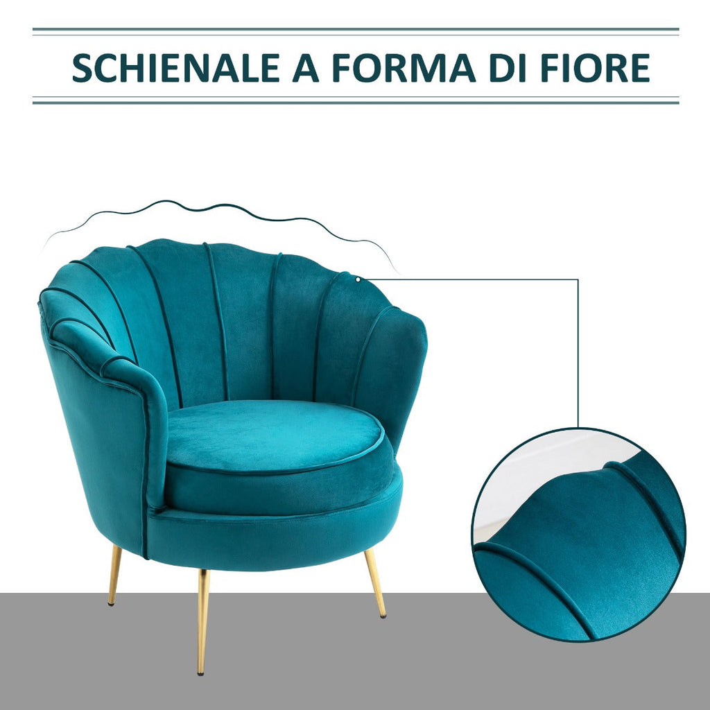 EasyComfort Fauteuil vintage design, velours petrolgroen 79x77x77 cm