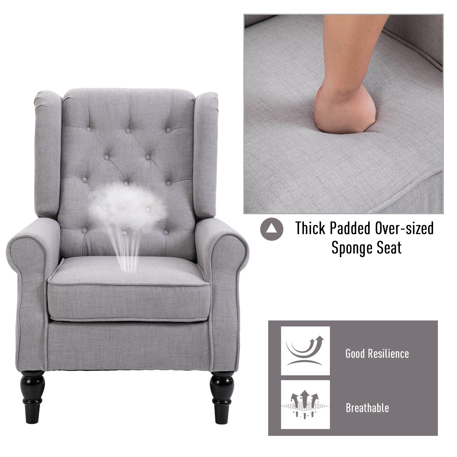 EasyComfort Grijze fauteuil in Franse stijl, brede zitting