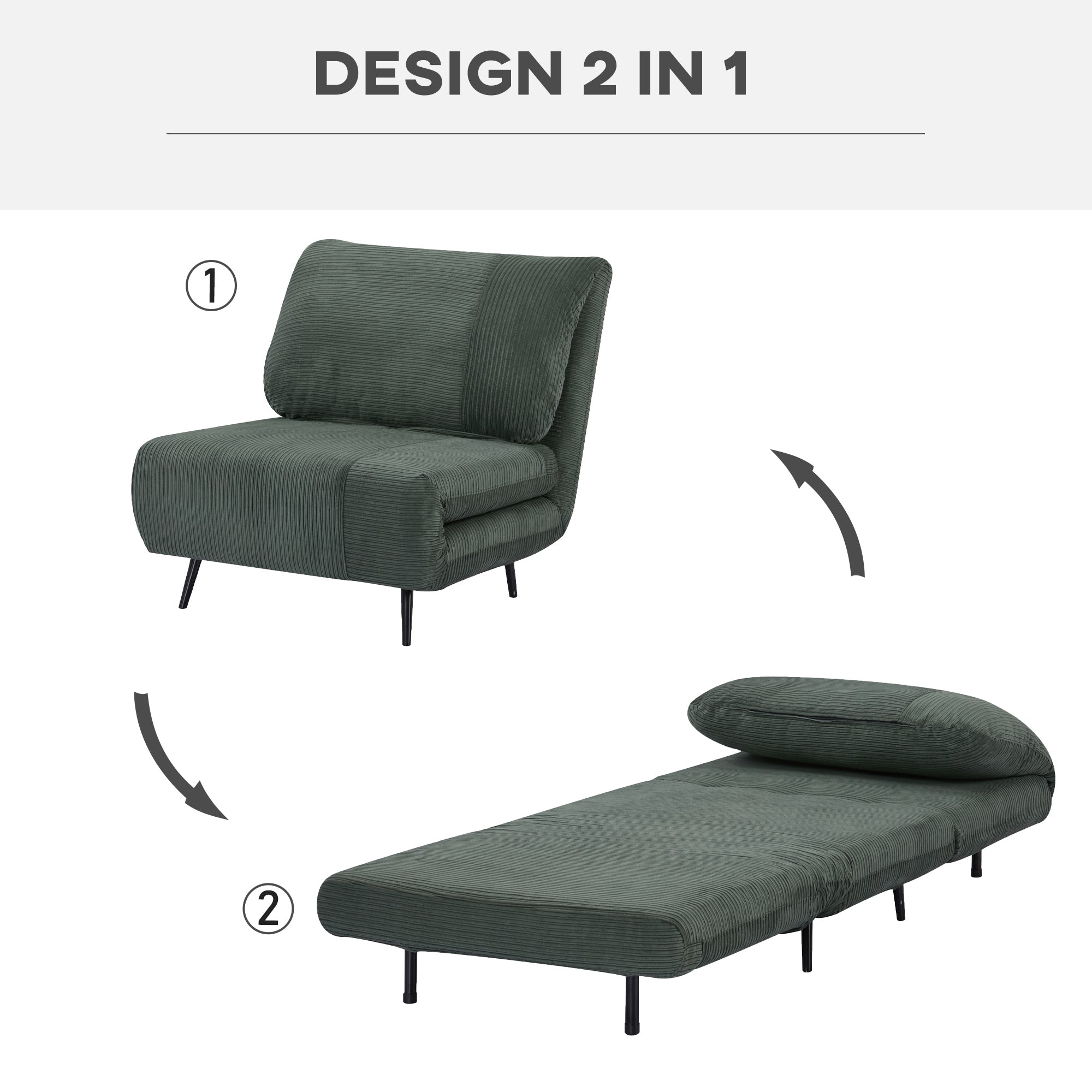 EasyComfort Fauteuilbed 1-persoons, 2-in-1, 3-standen rugleuning