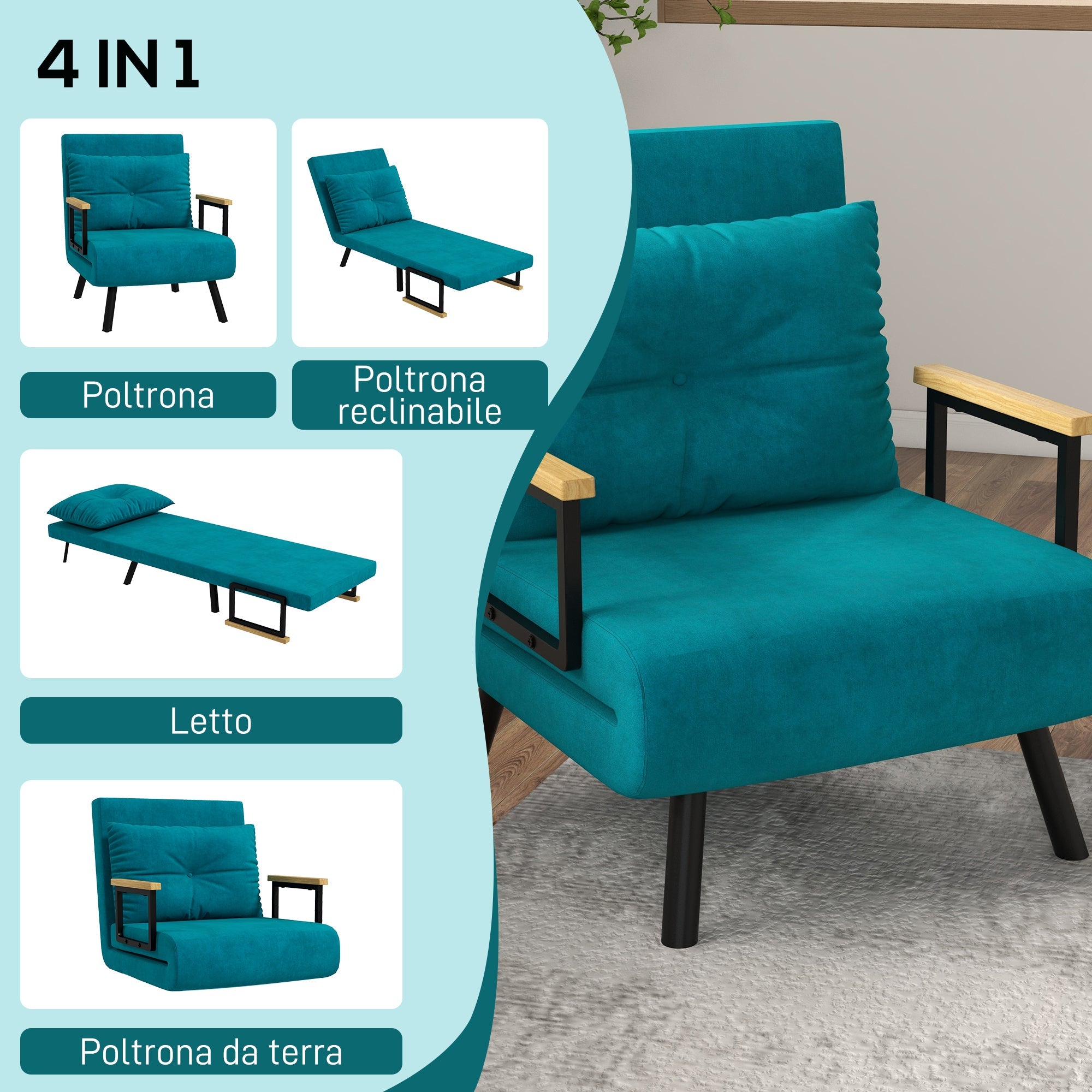 EasyComfort Poltrona Letto 3 in 1 slaapfauteuil, 5 posities, 63x73x81 cm