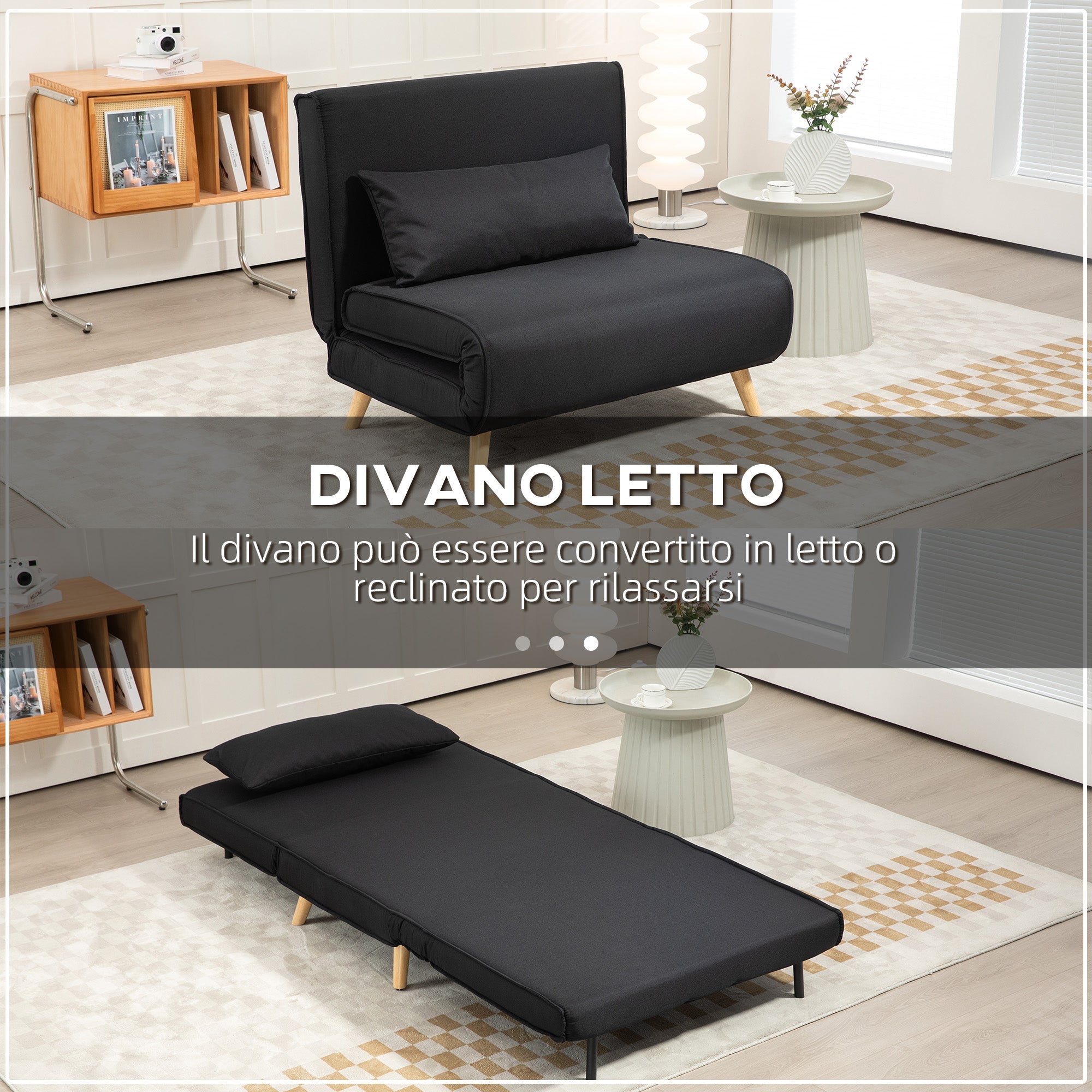 EasyComfort 3-in-1 slaapfauteuil met 6-standen rugleuning, 94x78x80 cm, zwart