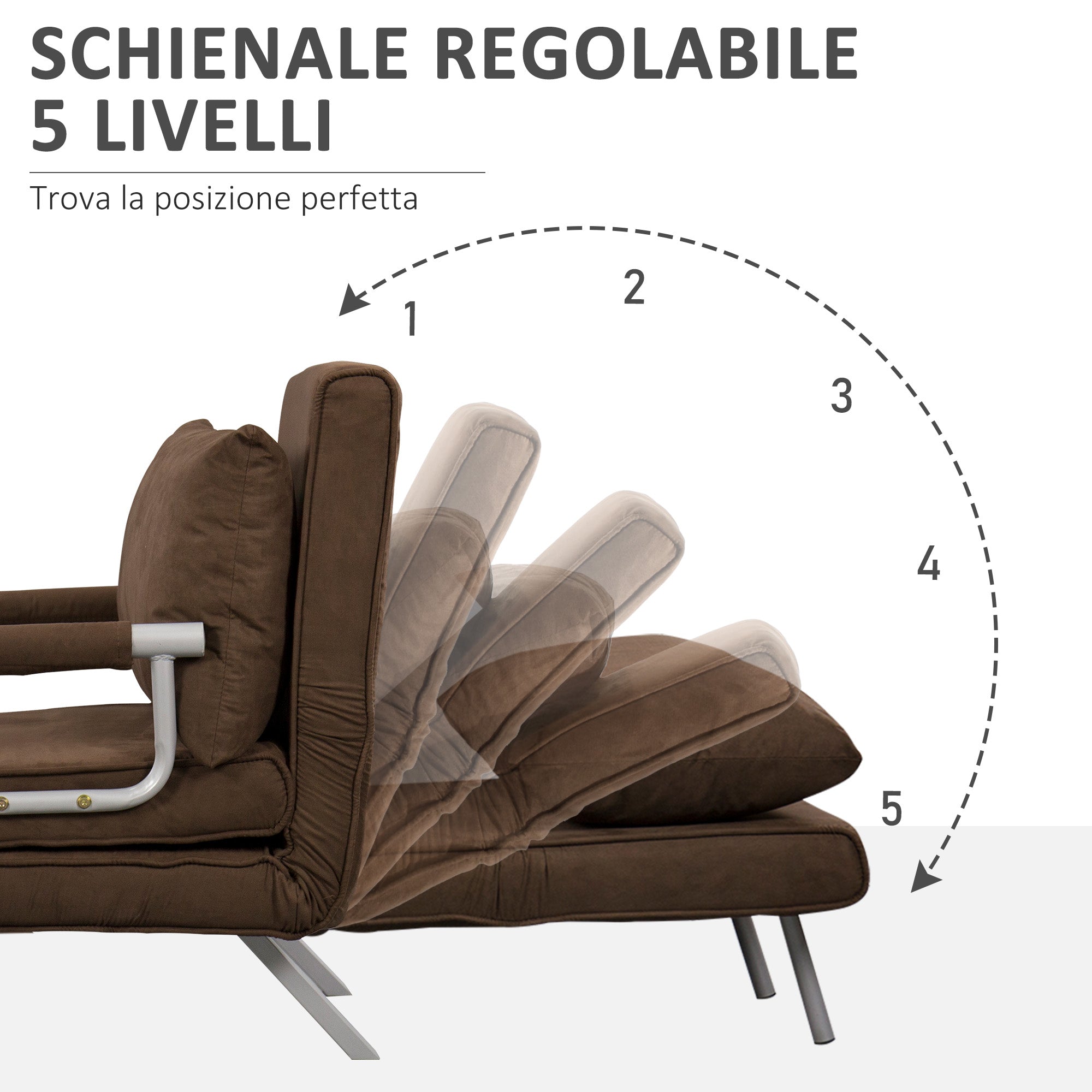 EasyComfort Poltrona Letto Moderna 2-in-1 fauteuilbed, 5-standen rugleuning, bruin, 65x69x80 cm