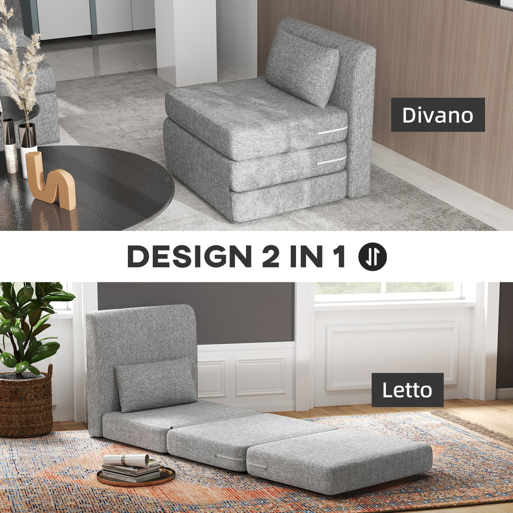 EasyComfort Poltrona Letto Pieghevole da Terra a 3 Sezioni Salvaspazio in Tessuto, 80x75x74 cm, Grigio