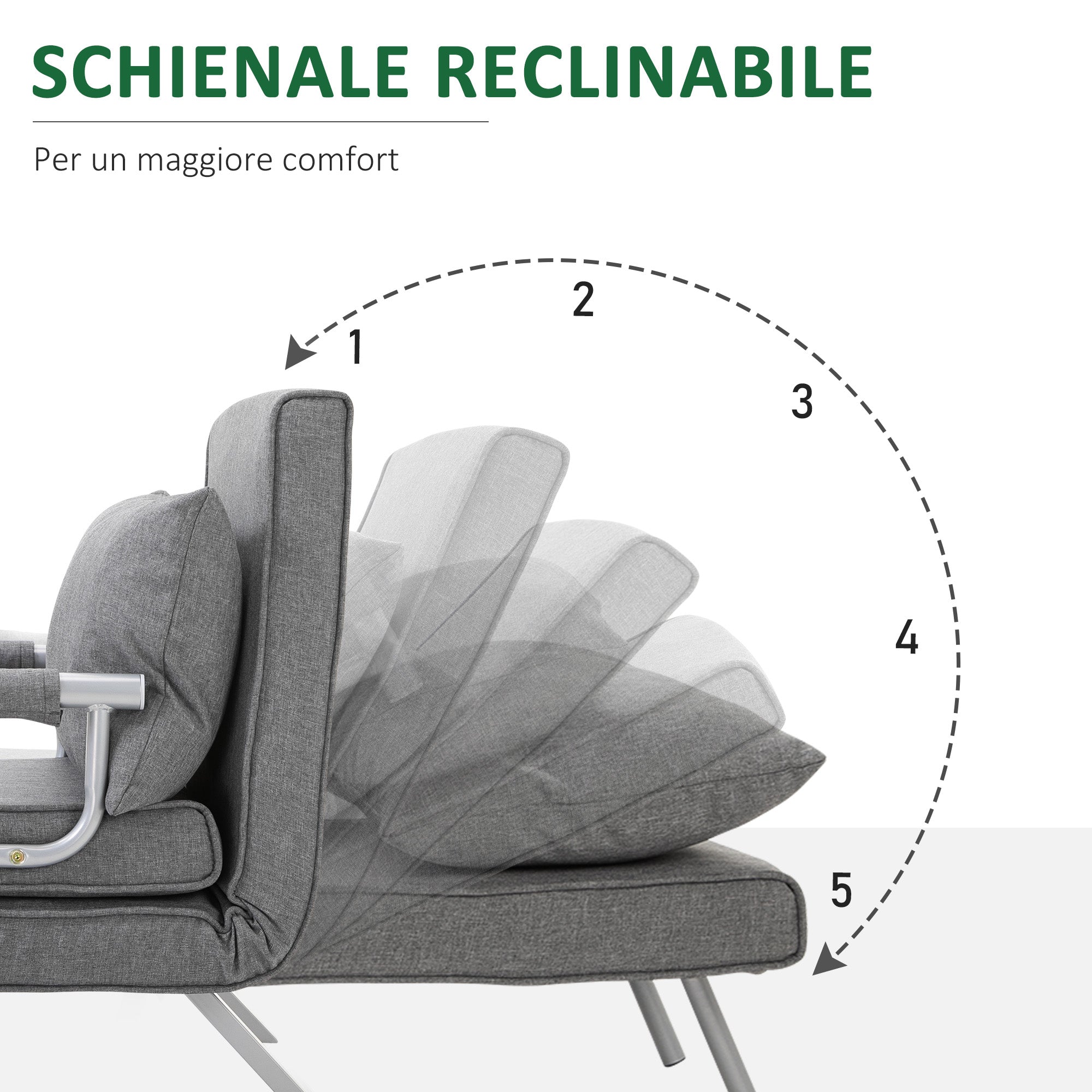 EasyComfort Slaapfauteuil 1-persoons, 5-standen rugleuning, lichtgrijs