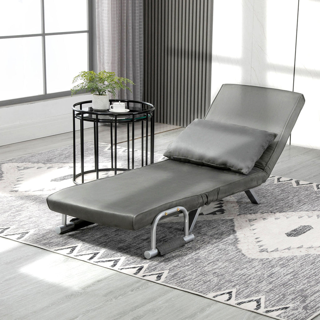 Easycomfort Poltrona Letto Singolo 3 in 1 with Schienale Reclinabile su 5 Livelli e Cuscino, Divano Letto Singolo Pieghevole per Soggiorno e Salotto in Pelle Scamosciata e Metallo, 65x69x80 cm, Grigio