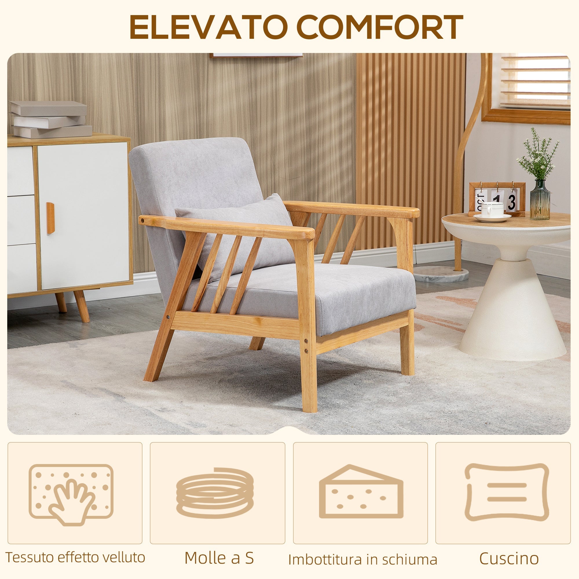 EasyComfort Poltrona Moderna - Moderne fauteuil, 68x75x78 cm, grijs