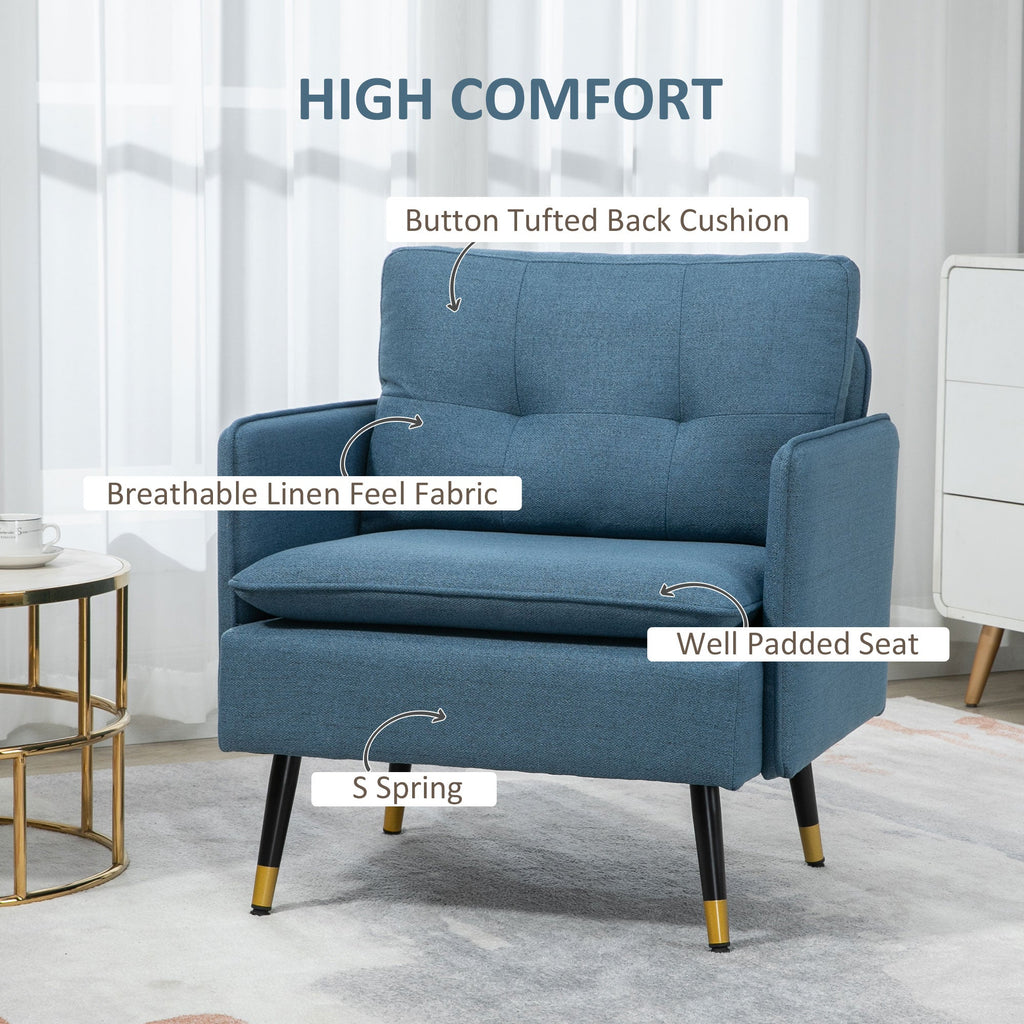 Easycomfort Poltrona Moderna da Soggiorno e Camera da Letto with Seduta Imbottita e Tessuto Effetto Lino, 76x68x80 cm, Blu