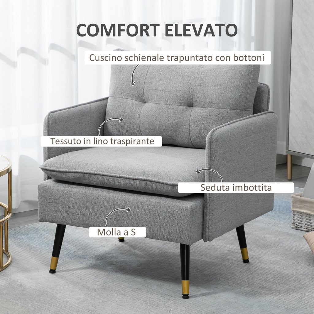 EasyComfort Poltrona Moderna in Tessuto with Seduta Imbottita e Gambe in Acciaio, 76x68x80 cm, Grigio
