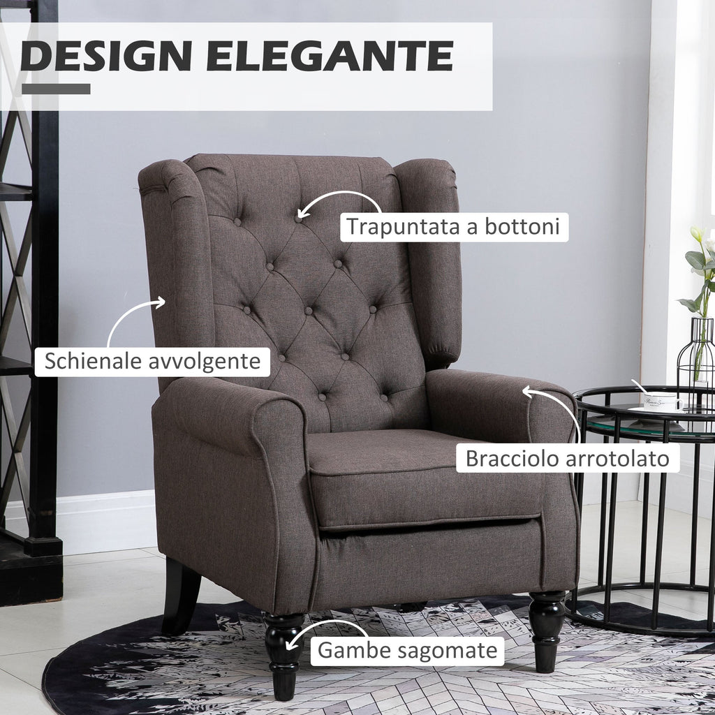 EasyComfort Poltrona per Salotto in Stile Francese with Seduta Imbottita e Cuscini, in Poliestere, 74x86x102 cm, Marrone