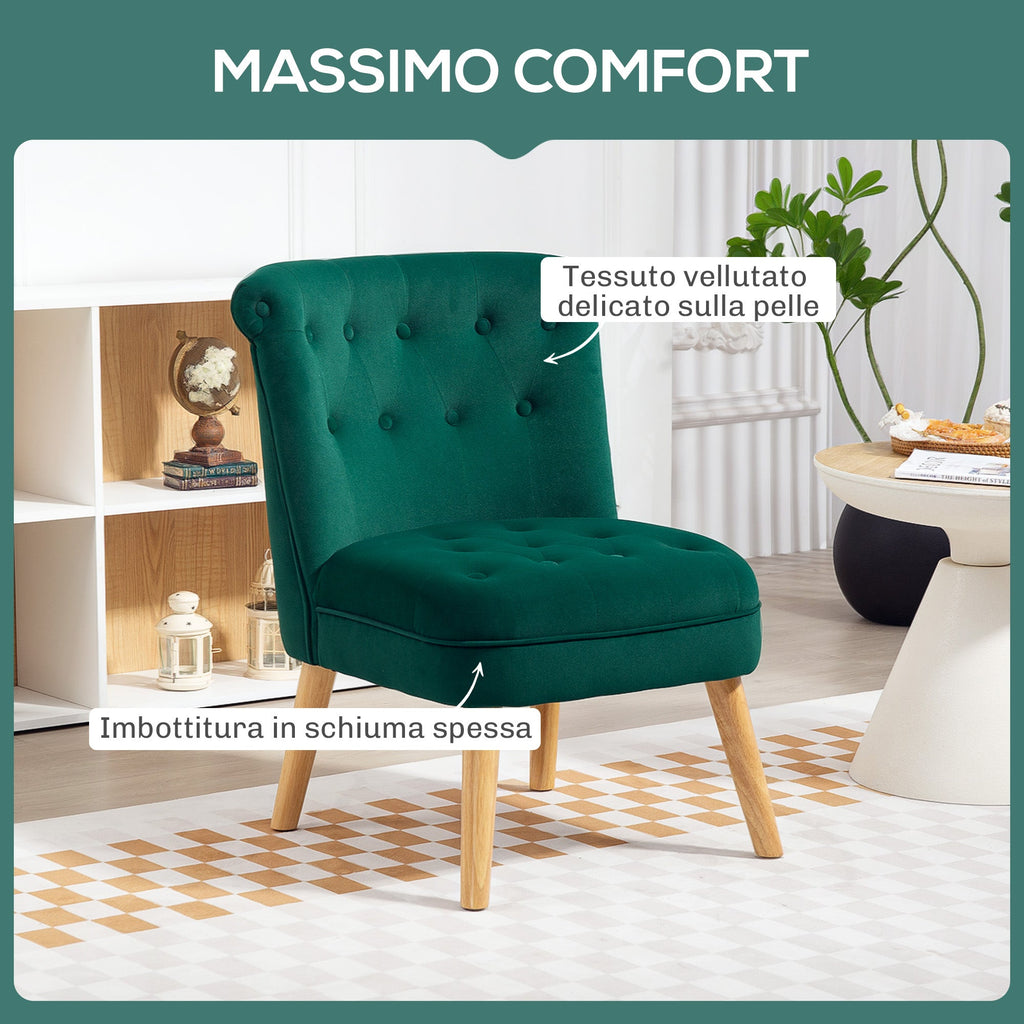 EasyComfort Poltrona per Salotto in Velluto with Seduta Imbottita e Trapuntata a Bottoni, 60x66x79 cm, Verde