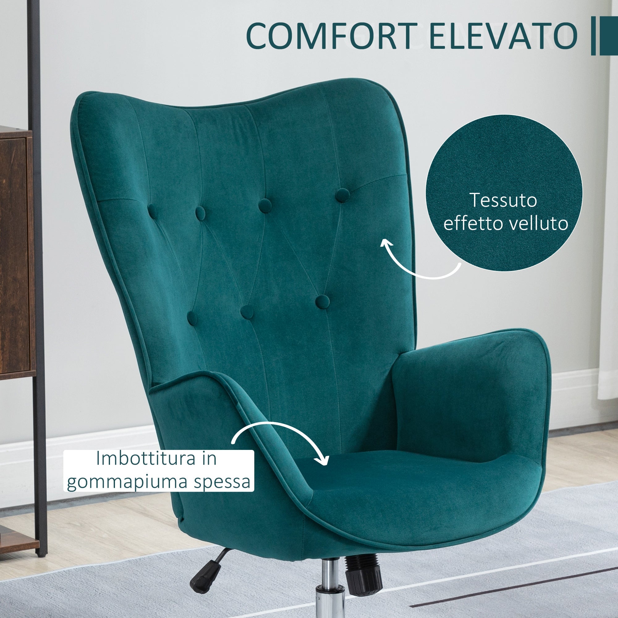 EasyComfort draaifauteuil fluweel, verstelbare hoogte, blauw