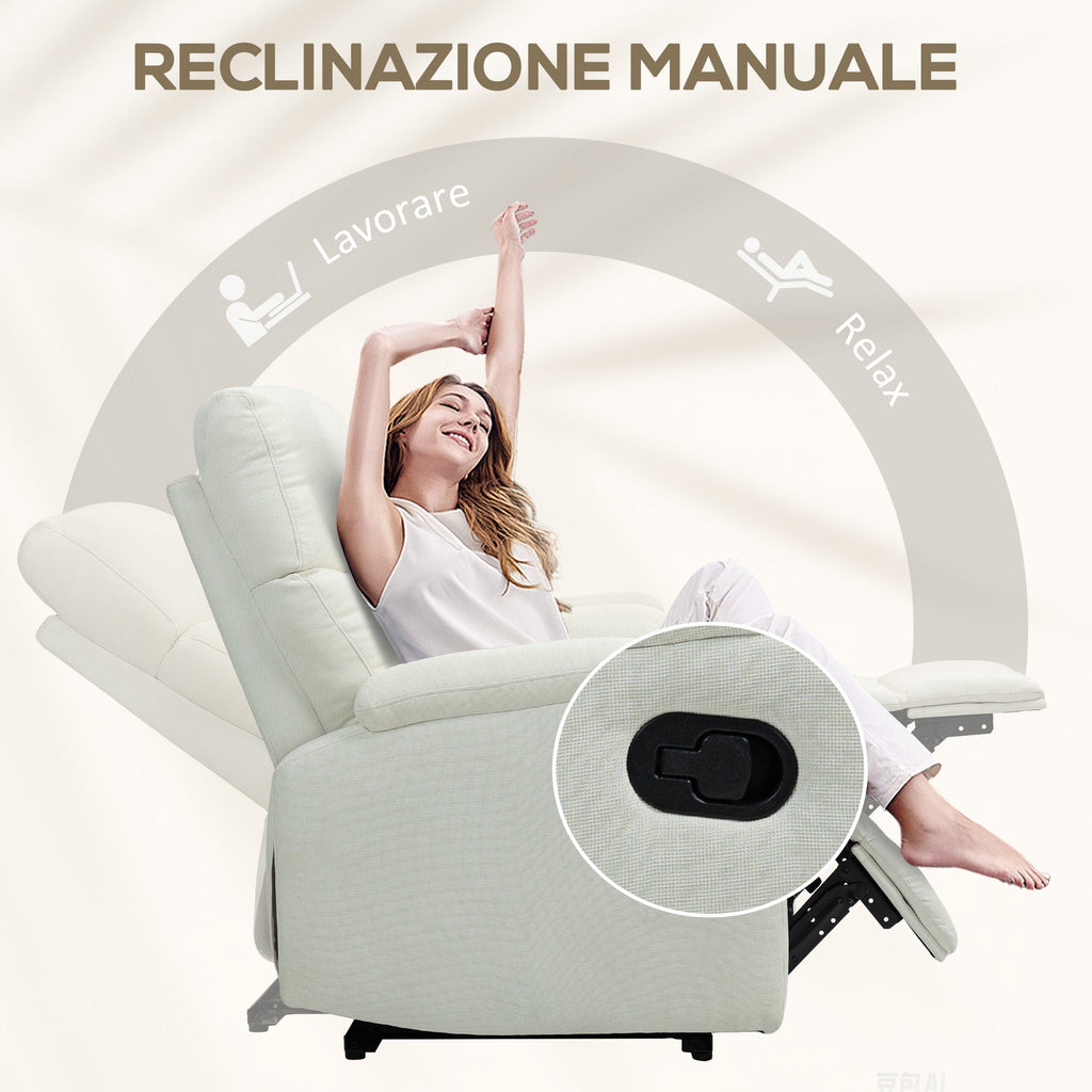 EasyComfort Poltrona Reclinabile Manualmente a 60° Extra Imbottita in Tessuto with Poggiapiedi, Crema