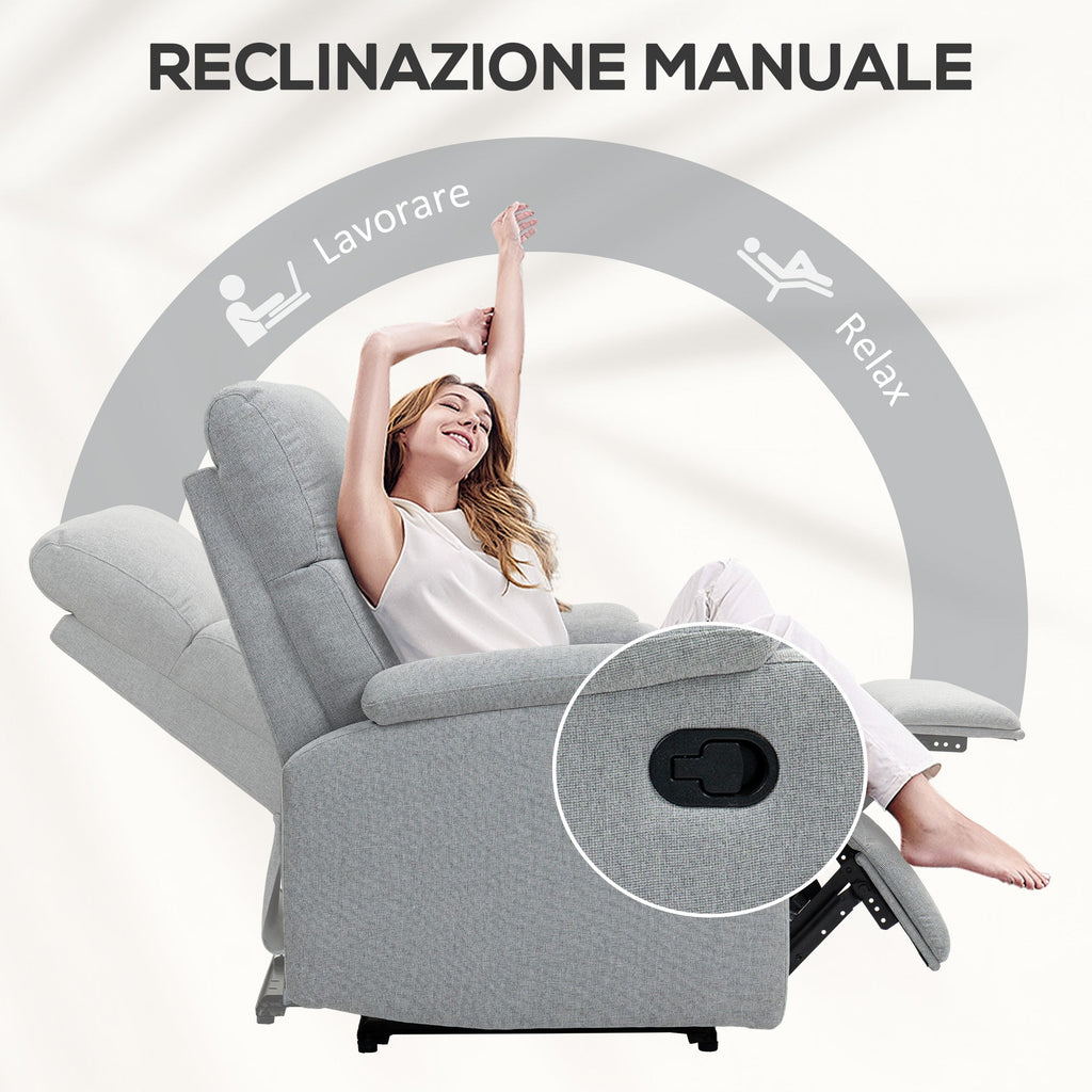 EasyComfort Poltrona Reclinabile Manualmente a 60° Extra Imbottita in Tessuto with Poggiapiedi, Grigio