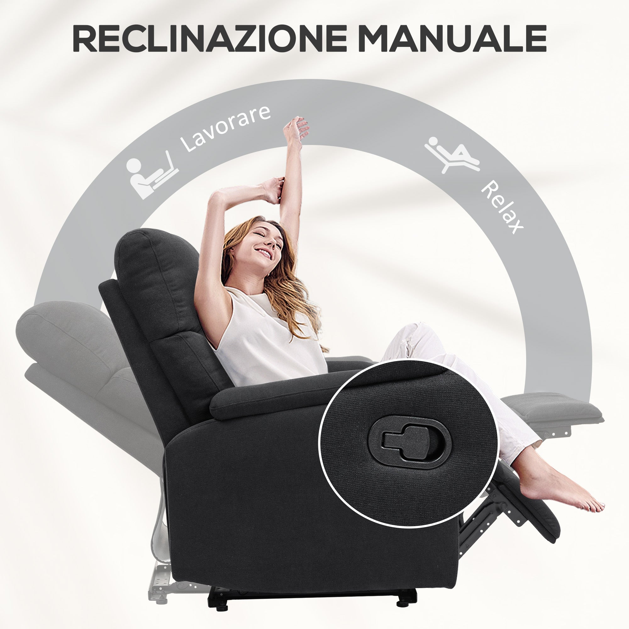 EasyComfort Reclinabele fauteuil handmatig 60° extra gevoerd, stof, zwart