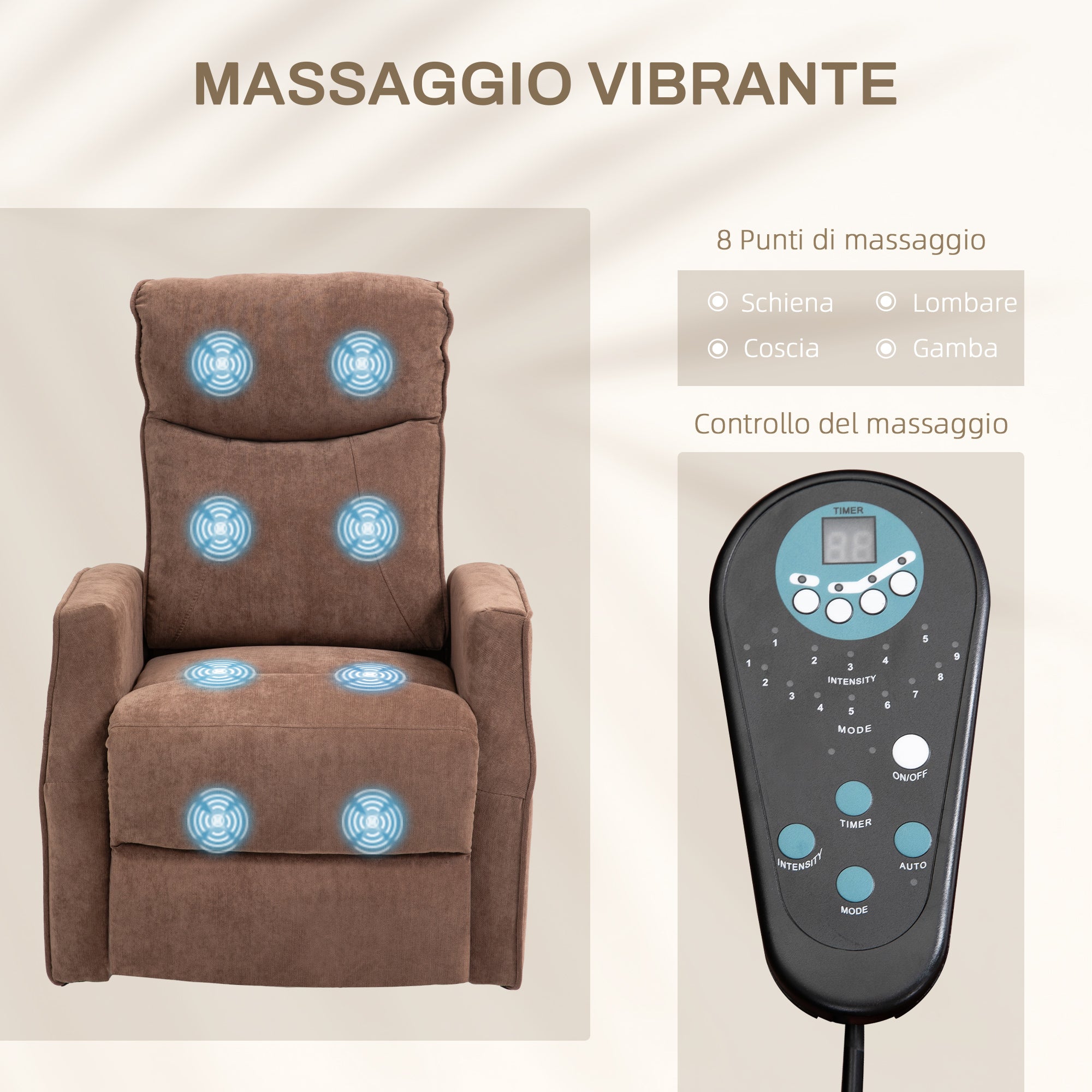 EasyComfort Relaxfauteuil met opsta-ondersteuning, 8 massagepunten, bruin