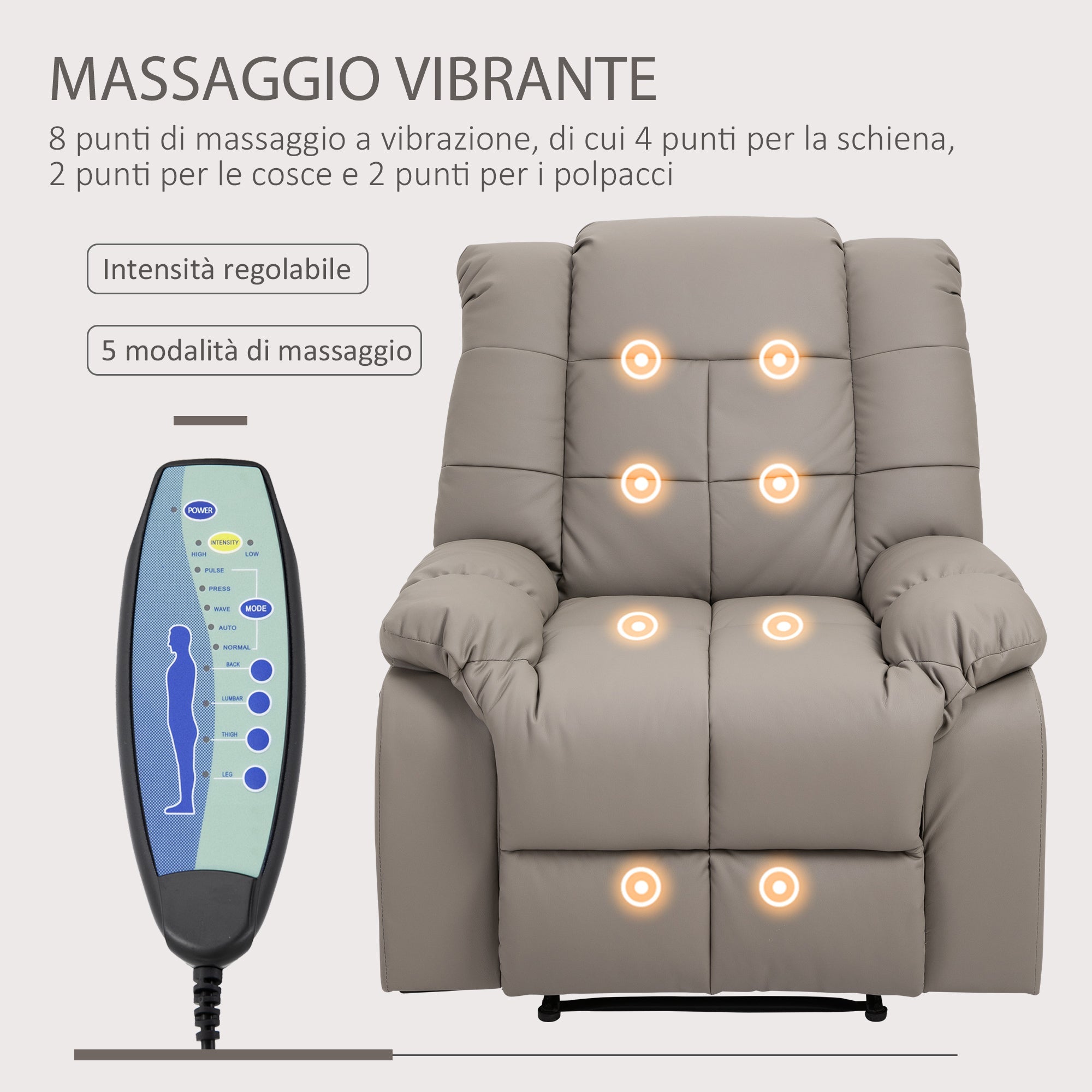 EasyComfort Poltrona Relax fauteuil met 8 massagepunten, verstelbaar tot 165°
