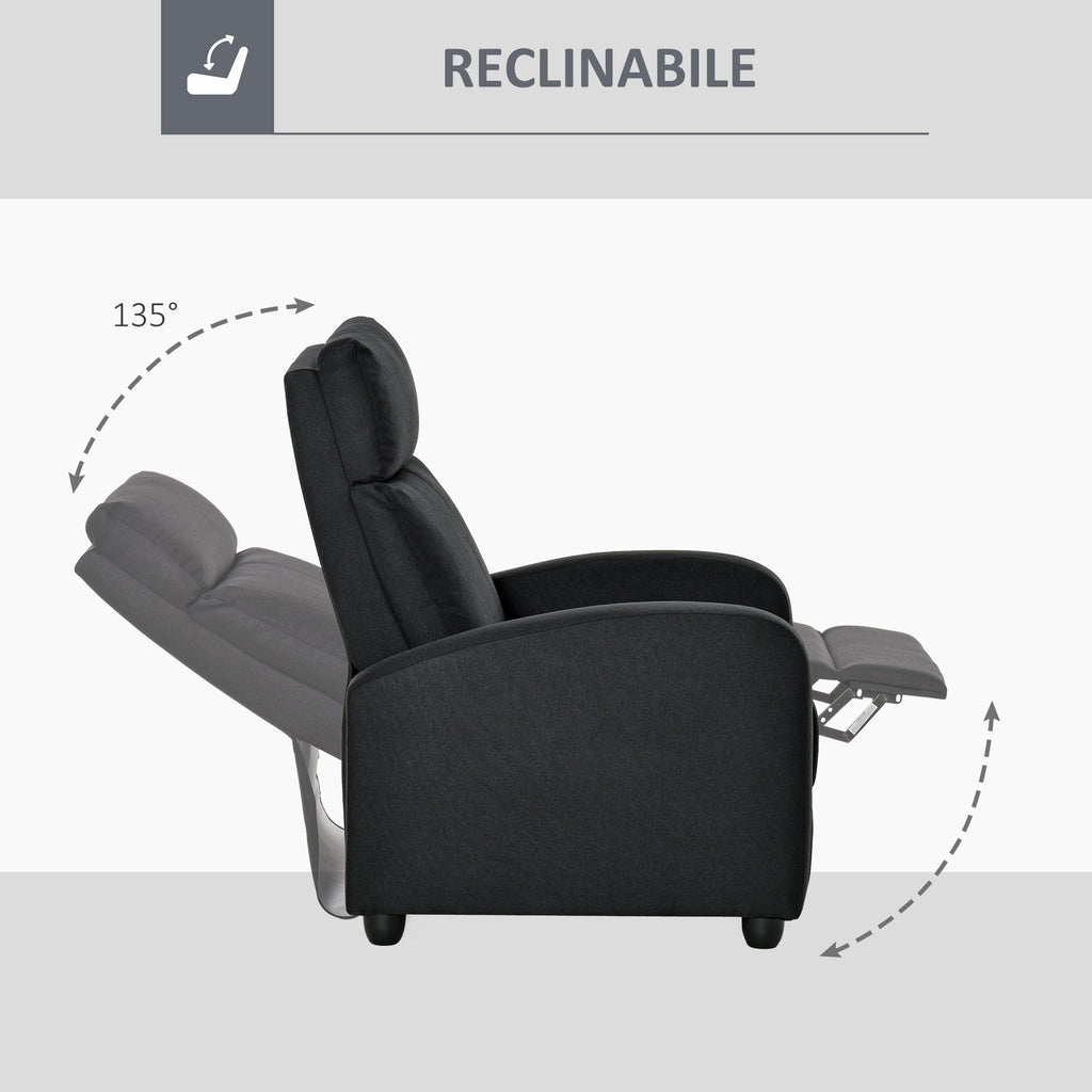Easycomfort Poltrona Relax Imbottita with Schienale Reclinabile 135° e Poggiapiedi Estraibile, in Lino black, 69x87x100.5cm