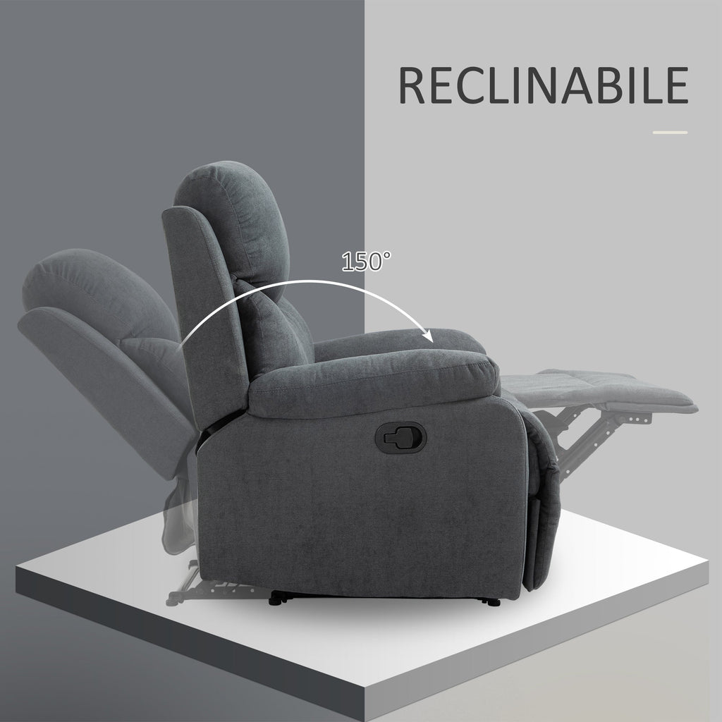Easycomfort Poltrona Relax Manuale Ergonomica in Tessuto, Poltrona Reclinabile a 150° e Poggiapiedi per Casa e Ufficio, 93x88x102cm, Grigio Scuro