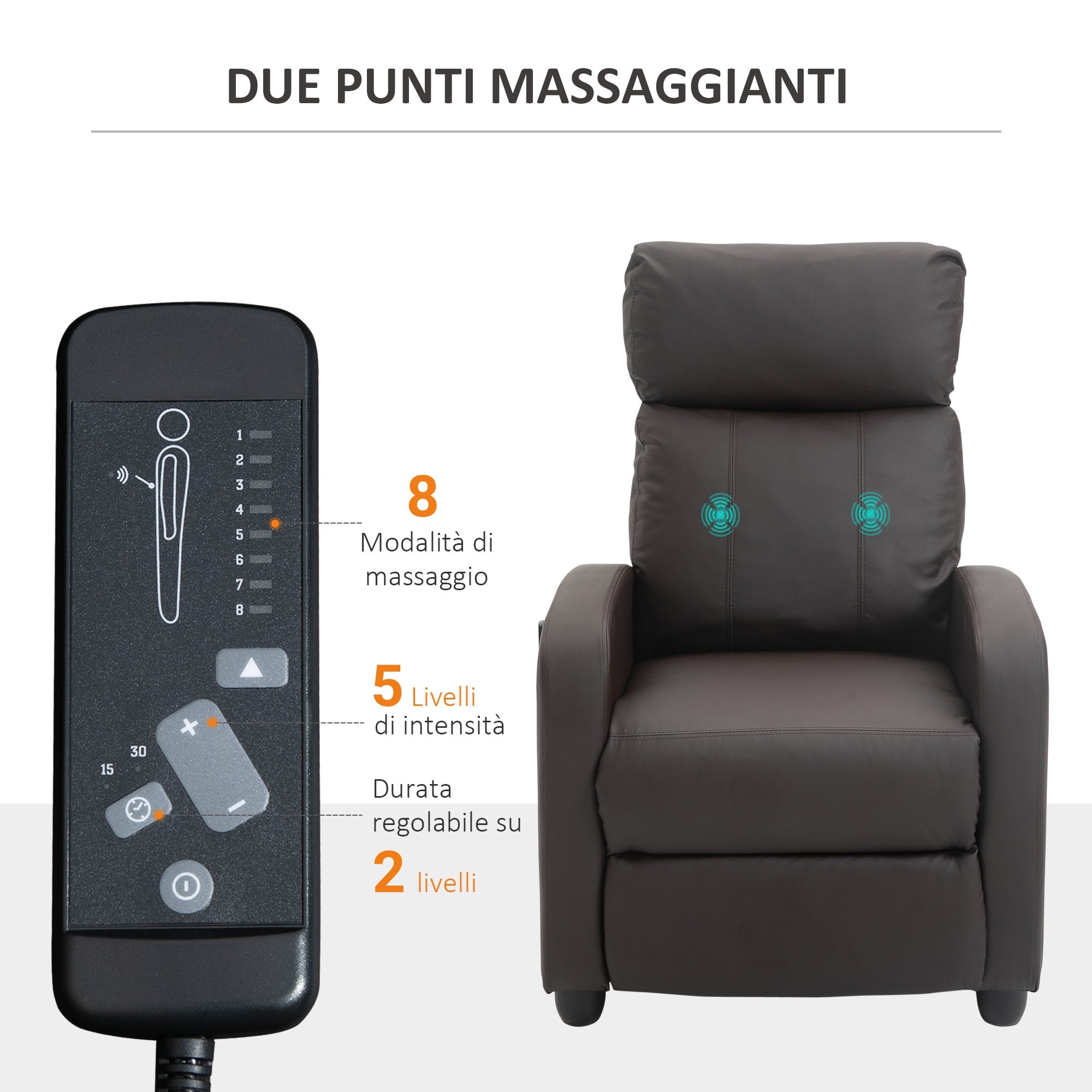 EasyComfort Poltrona Relax Massaggiante — Relaxfauteuil met 8 massagestanden, bruin