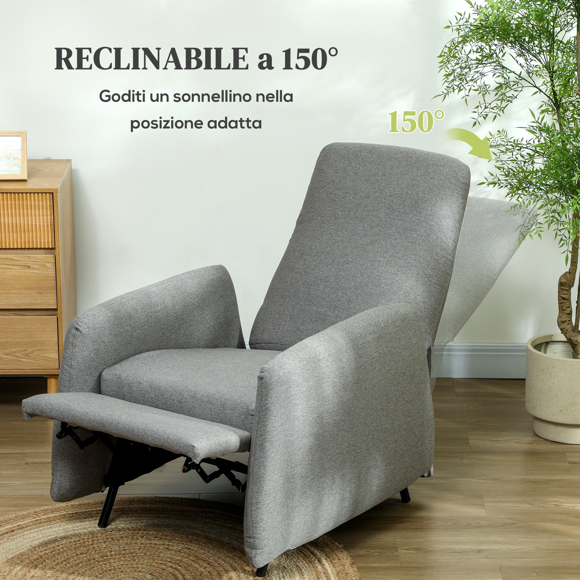 EasyComfort Poltrona Relax Reclinabile with Poggiapiedi Estraibile, Copertura di Ricambio e Seduta with Molle, Grigio