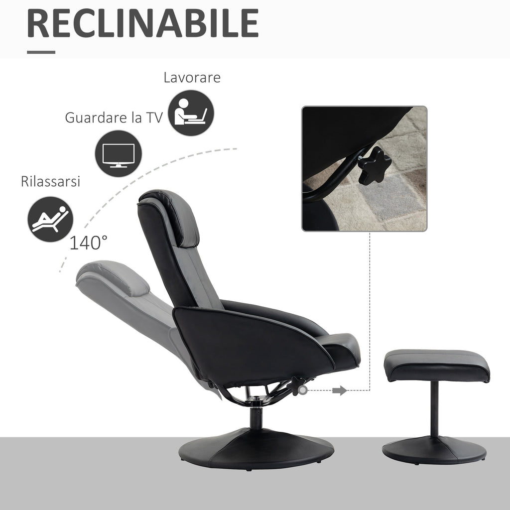Easycomfort Poltrona Relax Reclinabile with Pouf Poggiapiedi Abbinato e Rivestimento in Finta pelle, black