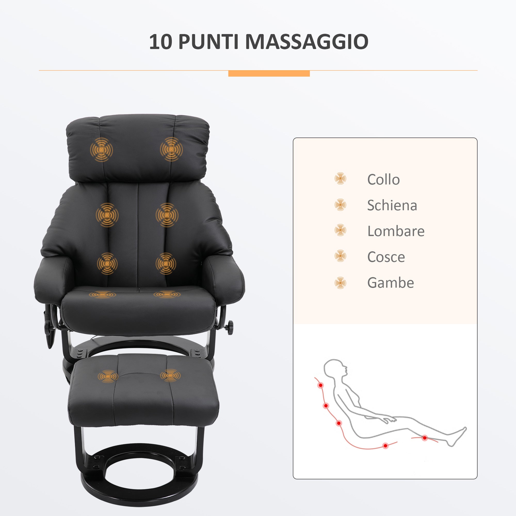 EasyComfort Relaxfauteuil met massage, voetenbank en afstandsbediening, 76x80x102 cm zwart