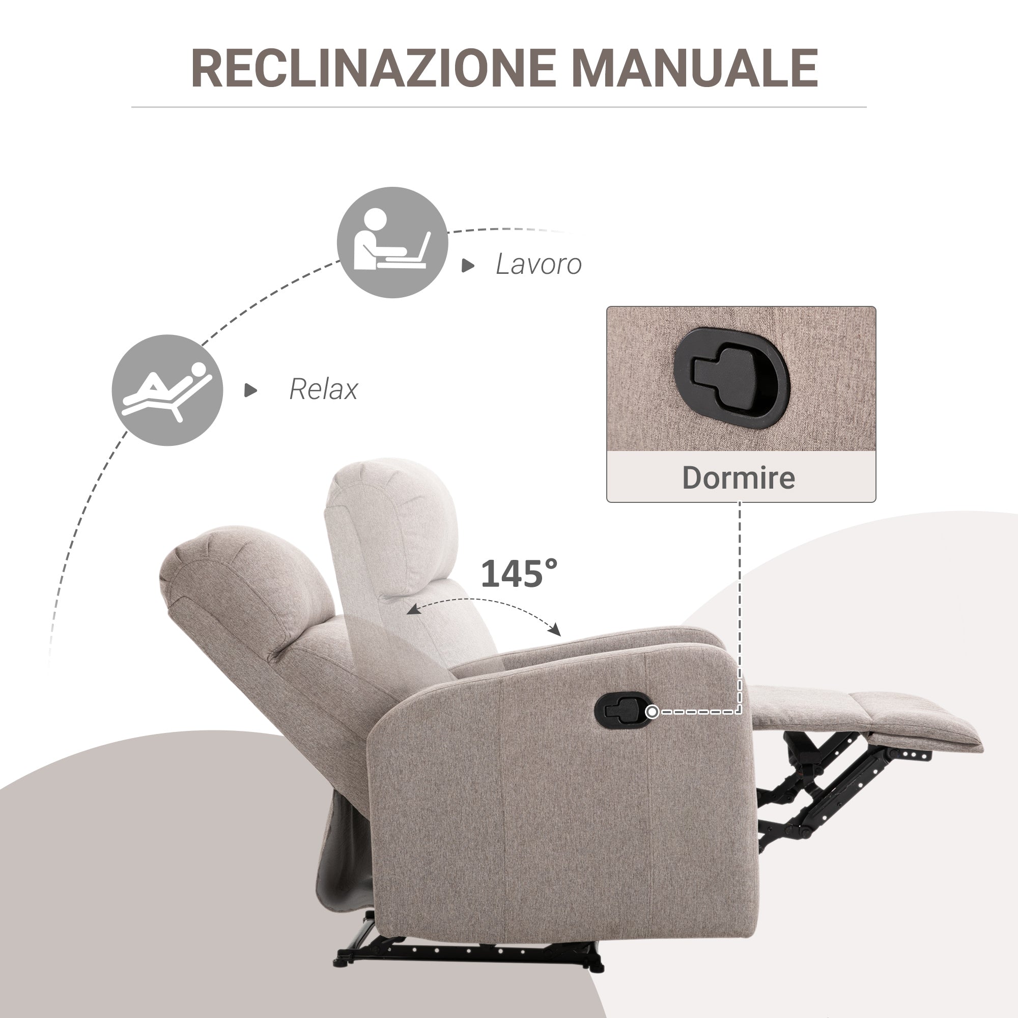 EasyComfort Poltrona Relax Reclinabile fino a 168° with Poggiapiedi, 67x83x107 cm, Grigia