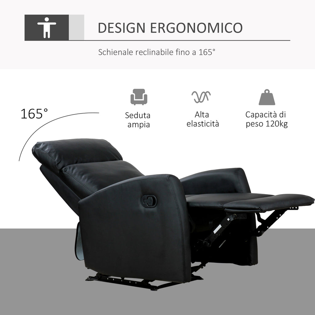 Easycomfort Poltrona Relax Reclinabile, Regolabile ed Ergonomica, in Pelle PU with Imbottitura, per Casa e Ufficio, 65x92x100 cm, Nera